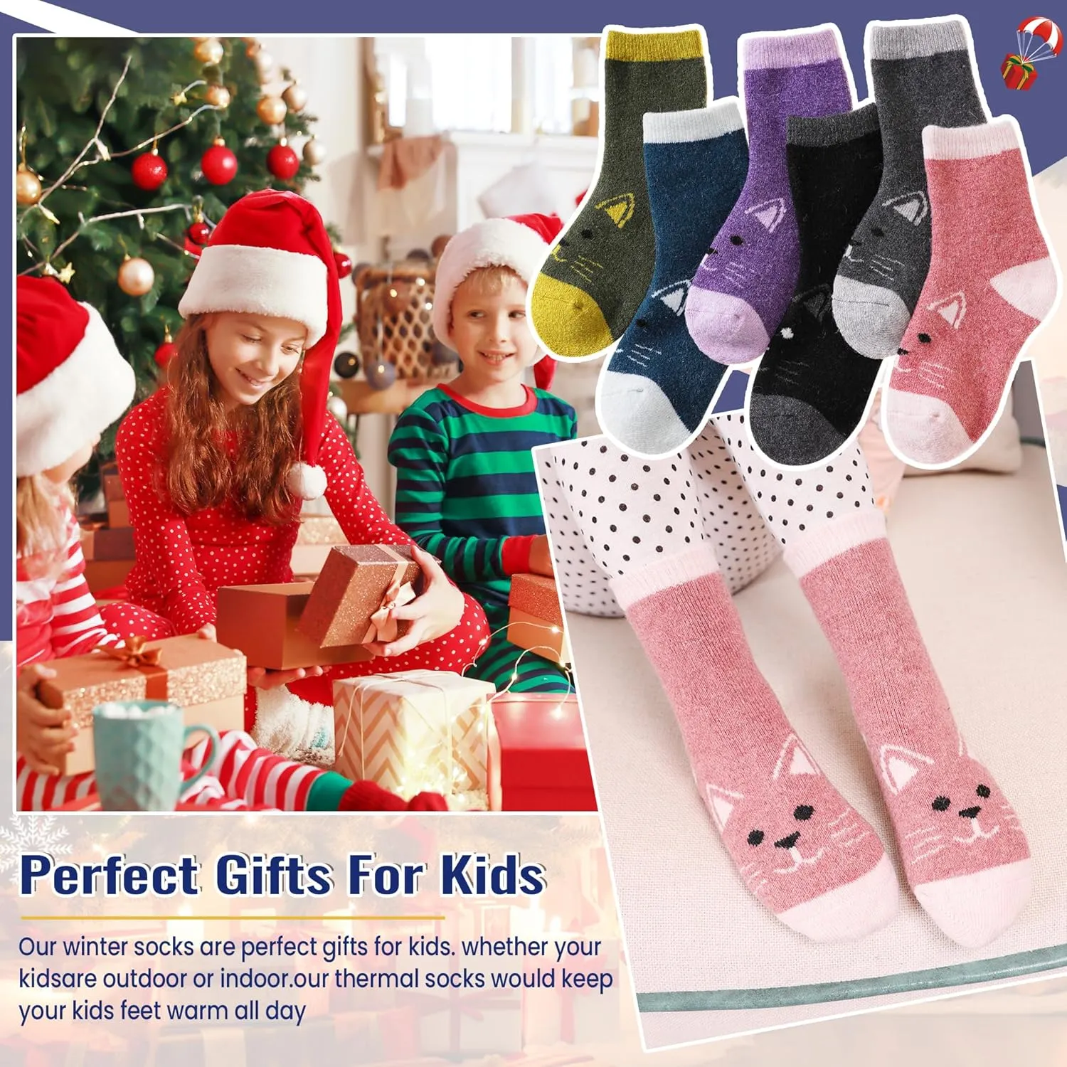 Eocom Kids Wool Socks For Boys Girls Warm Hiking Thermal Winter Cozy Soft Thick Toddlers Crew Boot Socks 6 Pairs