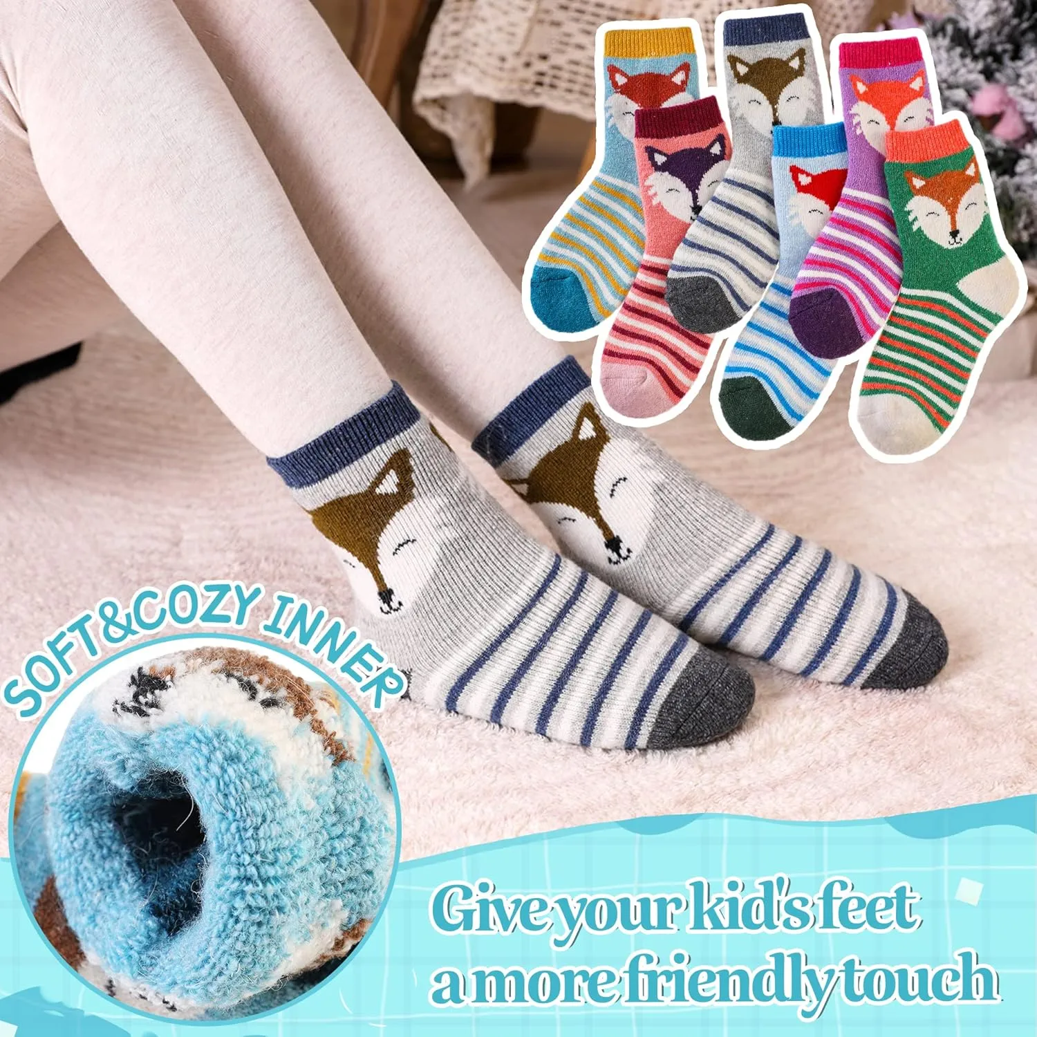 Eocom Kids Wool Socks For Boys Girls Warm Hiking Thermal Winter Cozy Soft Thick Toddlers Crew Boot Socks 6 Pairs