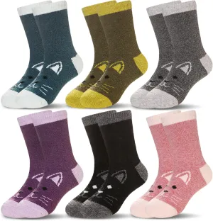 Eocom Kids Wool Socks For Boys Girls Warm Hiking Thermal Winter Cozy Soft Thick Toddlers Crew Boot Socks 6 Pairs