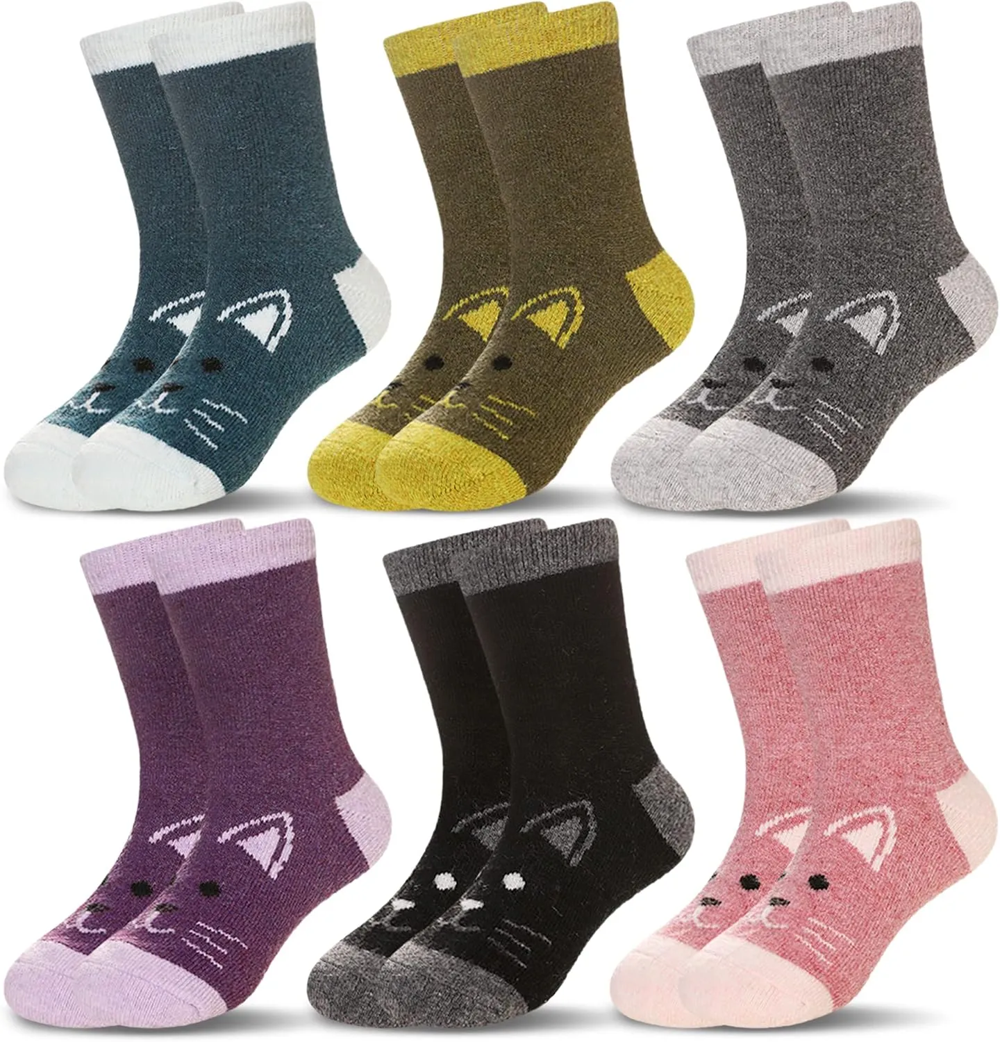 Eocom Kids Wool Socks For Boys Girls Warm Hiking Thermal Winter Cozy Soft Thick Toddlers Crew Boot Socks 6 Pairs