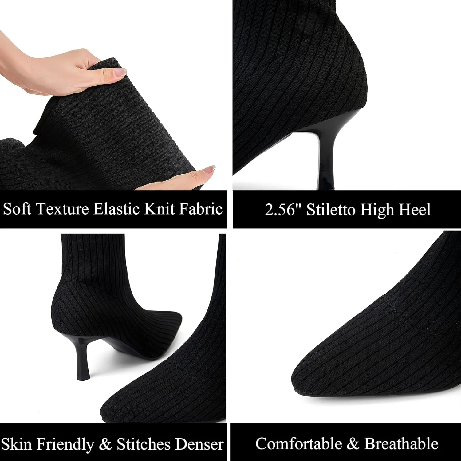 ErikenUrben Women Over The Knee Knit Boots High Heel Thigh High Socks Boots Pointed Toe