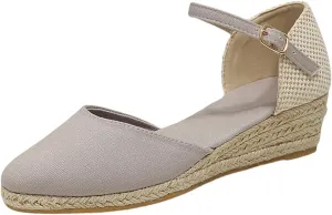 Espadrilles Closed Toe Wedges Heels for Women Platform Ankle Strap Casual Summer Espadrilles Wedge Sandals Slingback Buckle Strap Comfortable Casual Summer Wedges Shoes Trendy Outdoor Sandal