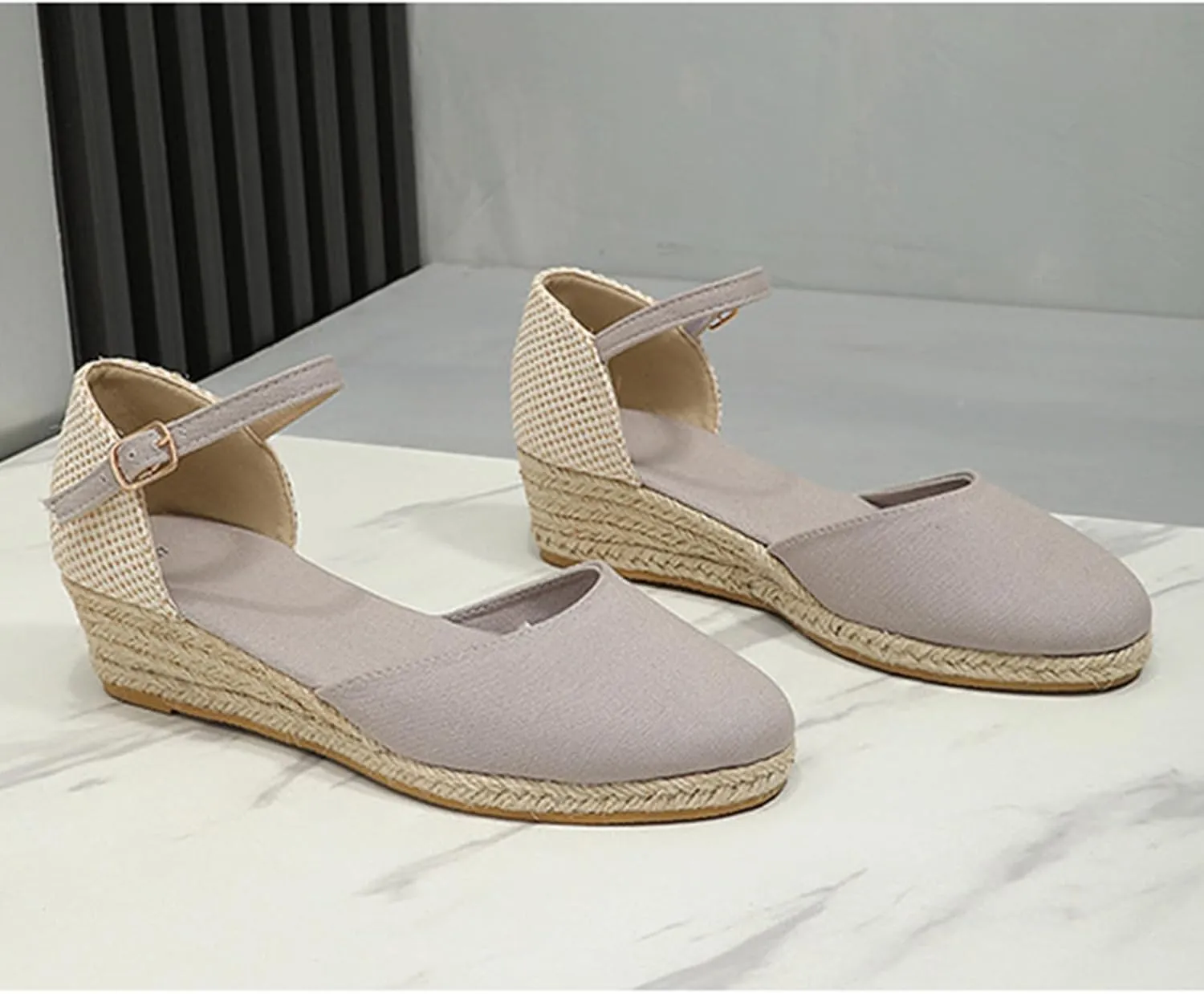 Espadrilles Closed Toe Wedges Heels for Women Platform Ankle Strap Casual Summer Espadrilles Wedge Sandals Slingback Buckle Strap Comfortable Casual Summer Wedges Shoes Trendy Outdoor Sandal