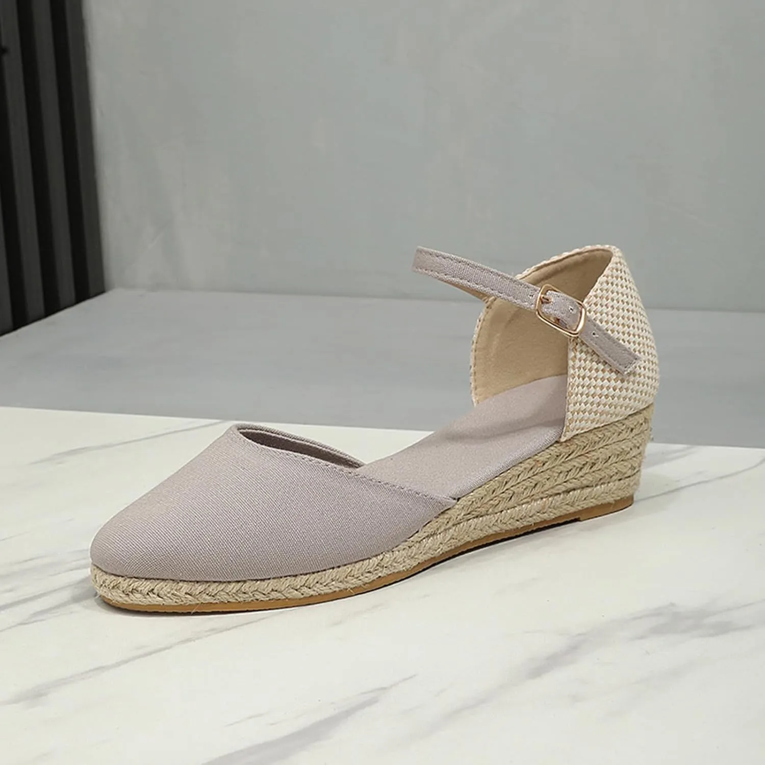 Espadrilles Closed Toe Wedges Heels for Women Platform Ankle Strap Casual Summer Espadrilles Wedge Sandals Slingback Buckle Strap Comfortable Casual Summer Wedges Shoes Trendy Outdoor Sandal