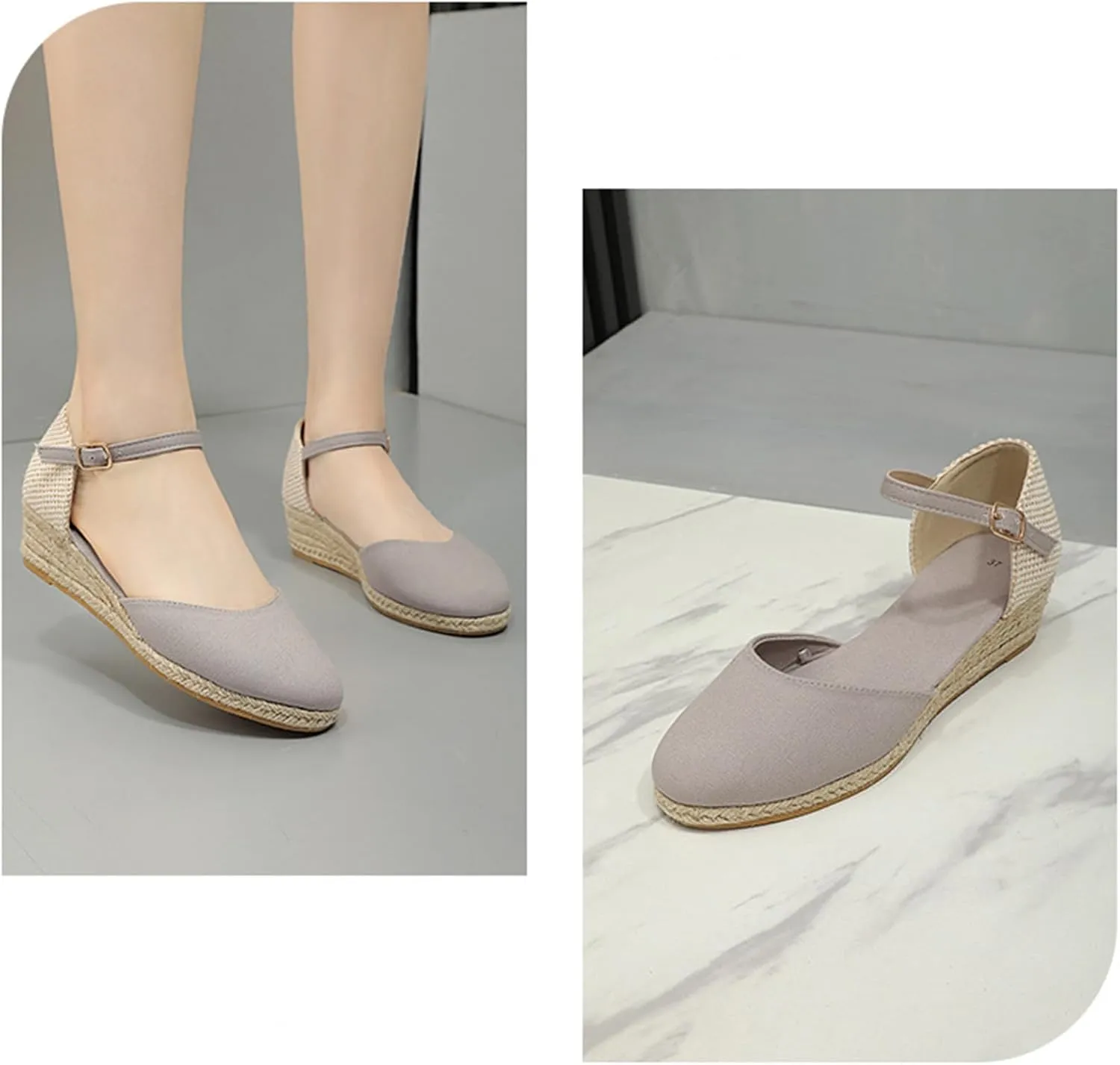 Espadrilles Closed Toe Wedges Heels for Women Platform Ankle Strap Casual Summer Espadrilles Wedge Sandals Slingback Buckle Strap Comfortable Casual Summer Wedges Shoes Trendy Outdoor Sandal