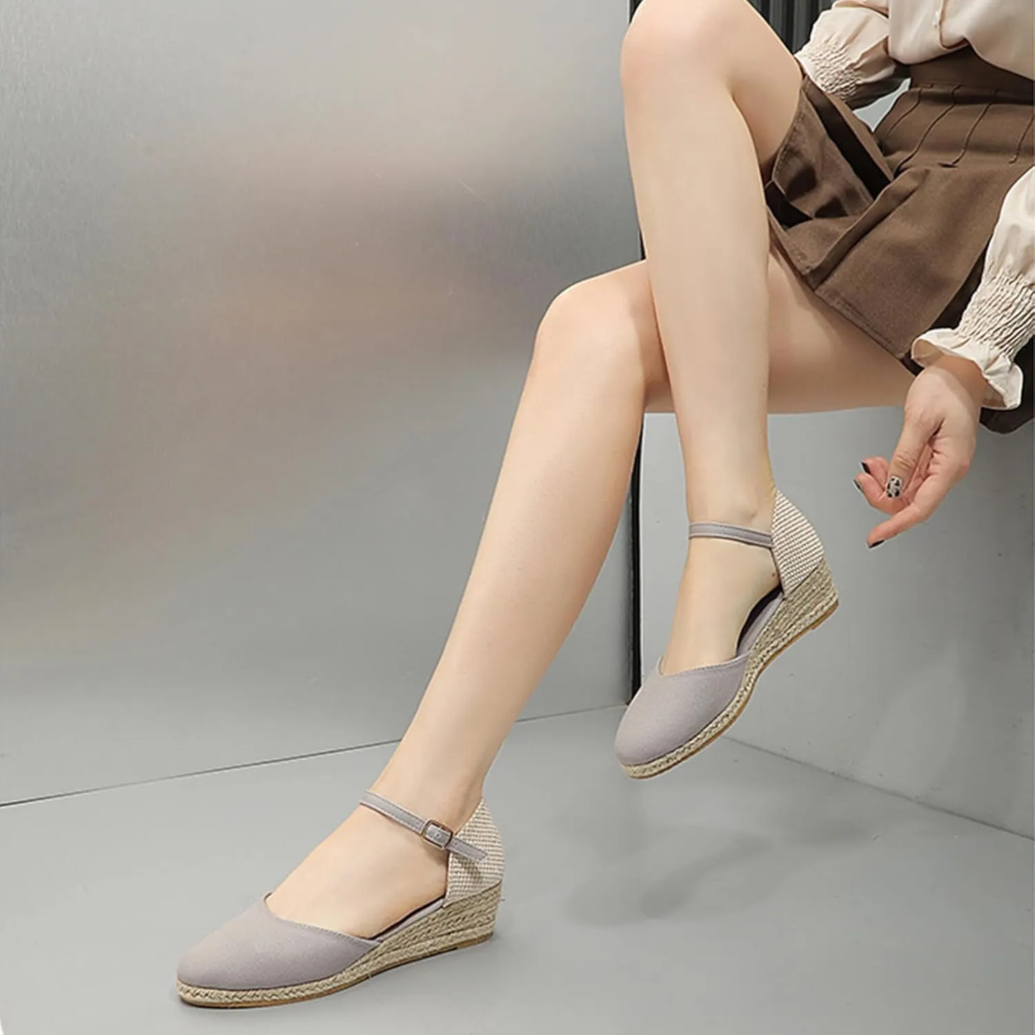 Espadrilles Closed Toe Wedges Heels for Women Platform Ankle Strap Casual Summer Espadrilles Wedge Sandals Slingback Buckle Strap Comfortable Casual Summer Wedges Shoes Trendy Outdoor Sandal