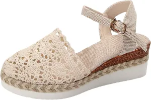 Espadrilles Platform Wedge Sandals Women Closed Toe Buckle Ankle Strap Wedge Sandals Summer Dress Shoes Arch Support Comfort Boho Beach Sandals