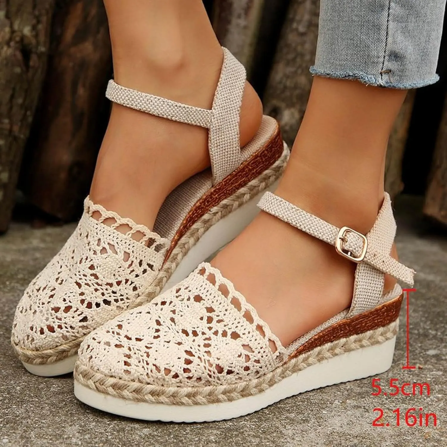 Espadrilles Platform Wedge Sandals Women Closed Toe Buckle Ankle Strap Wedge Sandals Summer Dress Shoes Arch Support Comfort Boho Beach Sandals