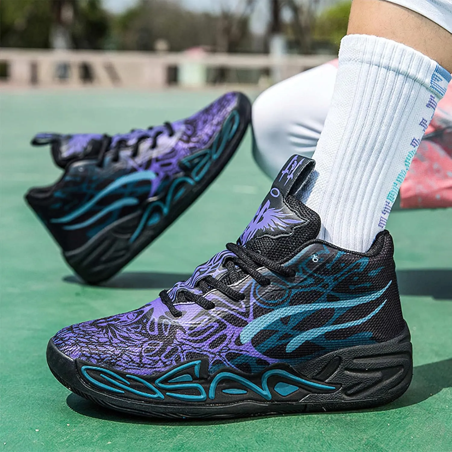 Exusiai Mens High Top Basketball Shoes Fashion Breathable Non Slip Outdoor Sneakers Comfortable Cushioning Athletic