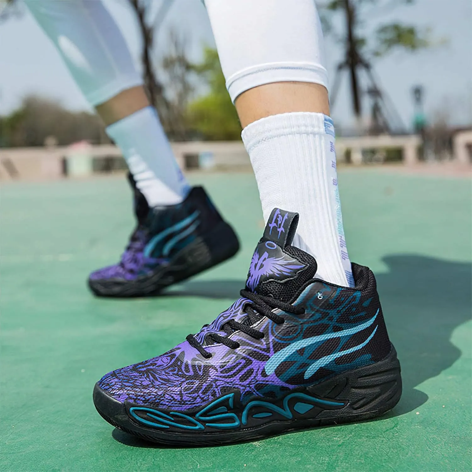 Exusiai Mens High Top Basketball Shoes Fashion Breathable Non Slip Outdoor Sneakers Comfortable Cushioning Athletic