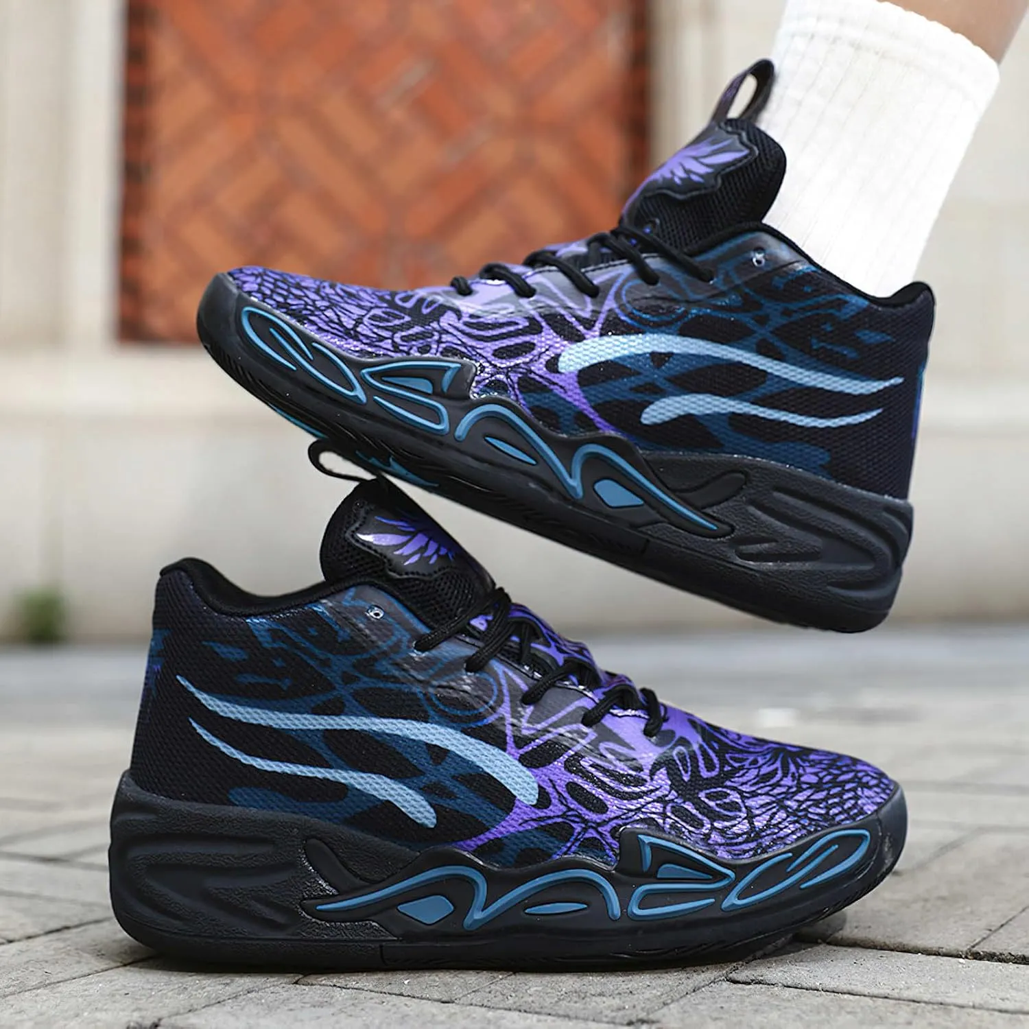 Exusiai Mens High Top Basketball Shoes Fashion Breathable Non Slip Outdoor Sneakers Comfortable Cushioning Athletic