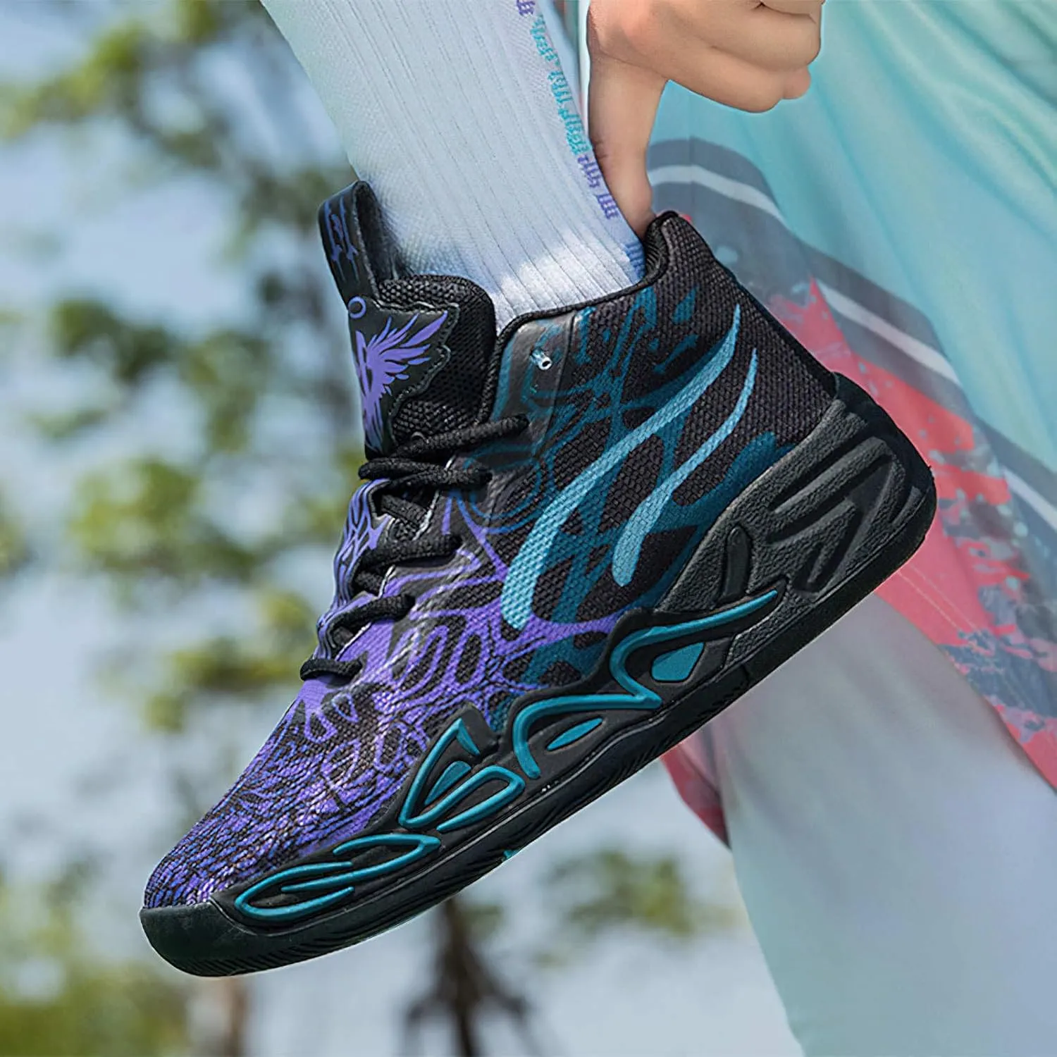 Exusiai Mens High Top Basketball Shoes Fashion Breathable Non Slip Outdoor Sneakers Comfortable Cushioning Athletic