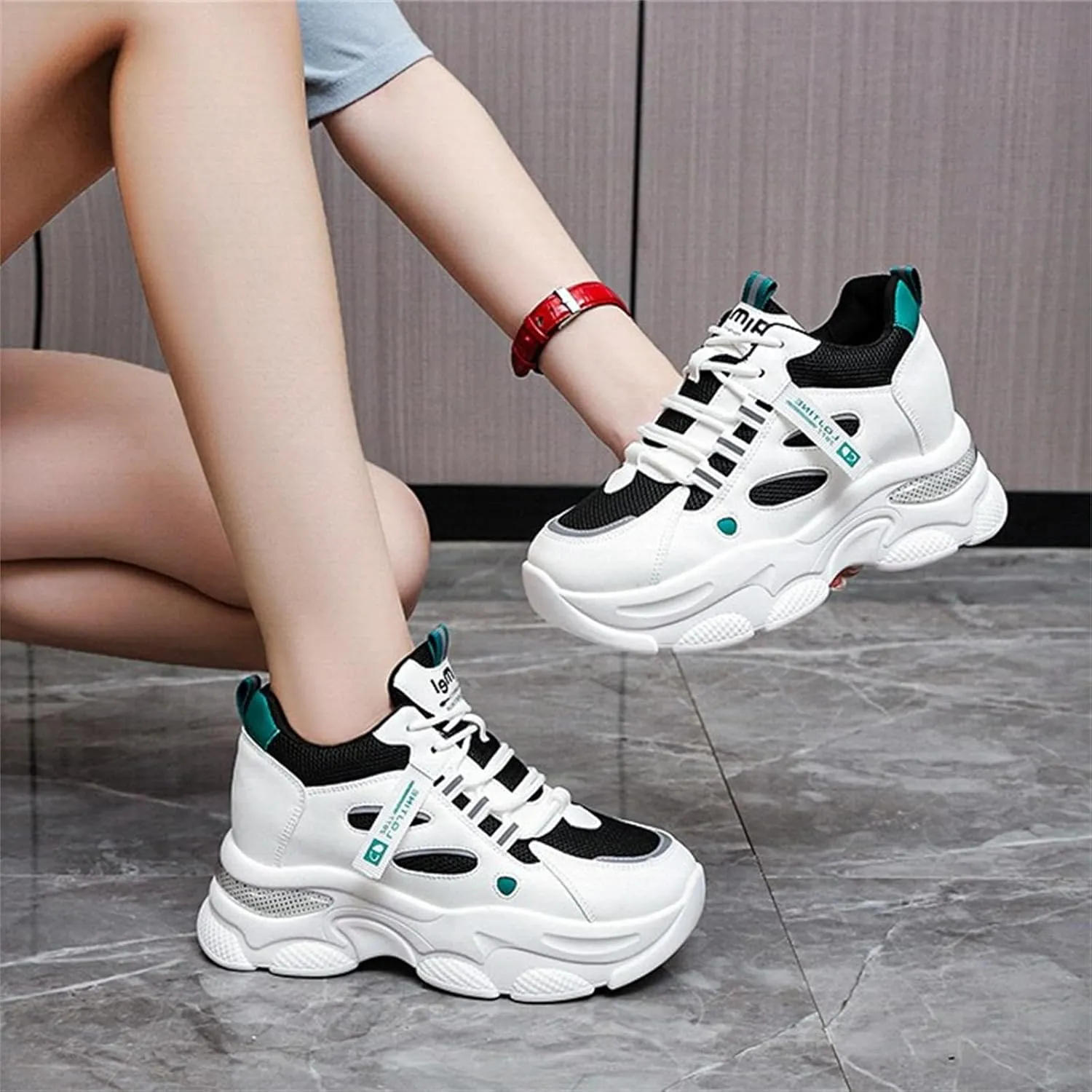 Fashion Chunky Platform Sneakers for Womens Breathable Mesh Comfortable Non-Slip Walking Shoes Outdoor Sport Lace Up Dad Shoes