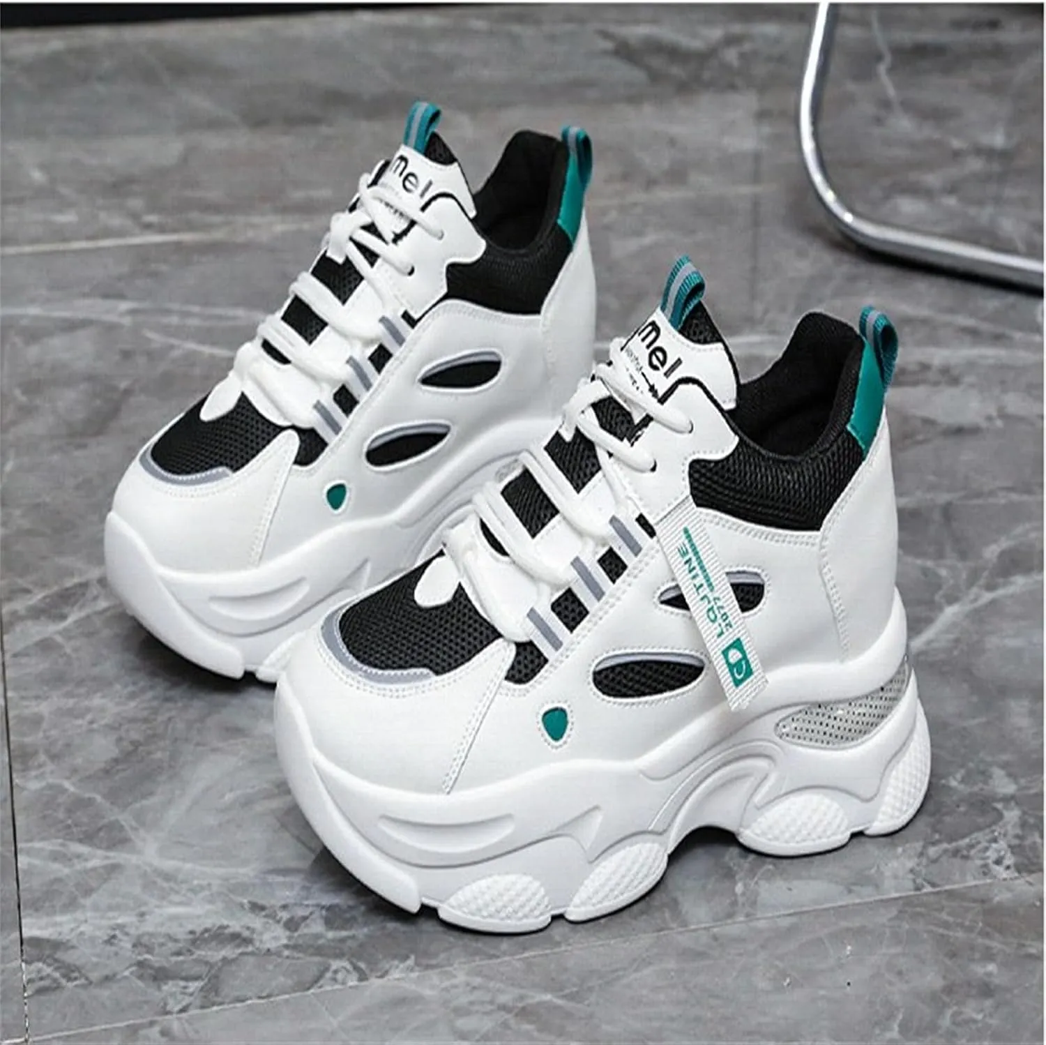 Fashion Chunky Platform Sneakers for Womens Breathable Mesh Comfortable Non-Slip Walking Shoes Outdoor Sport Lace Up Dad Shoes