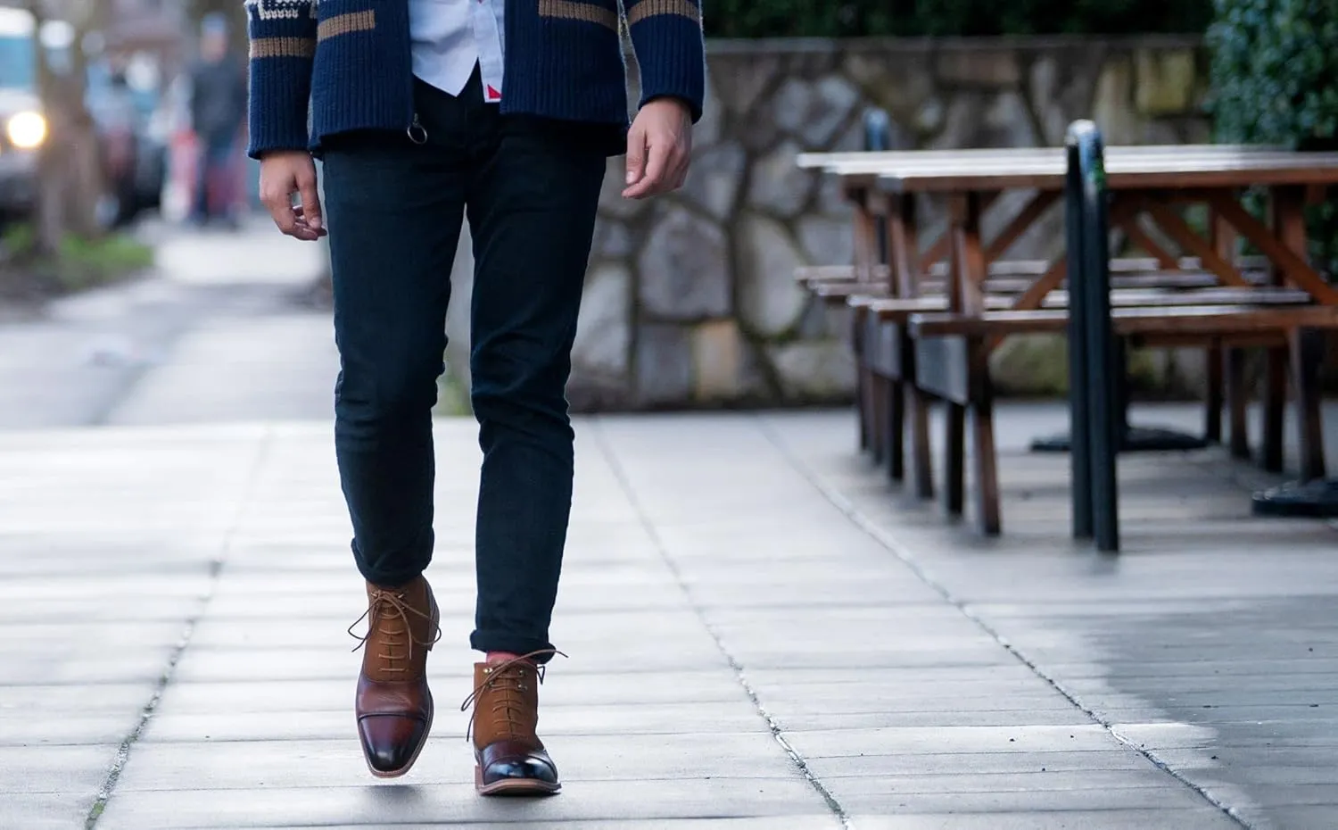 Fashion Tailored - Lace Up Men's Two-Tone Casual Dress Boots for Business & Formal Events - Almond Toe - Breathable Leather