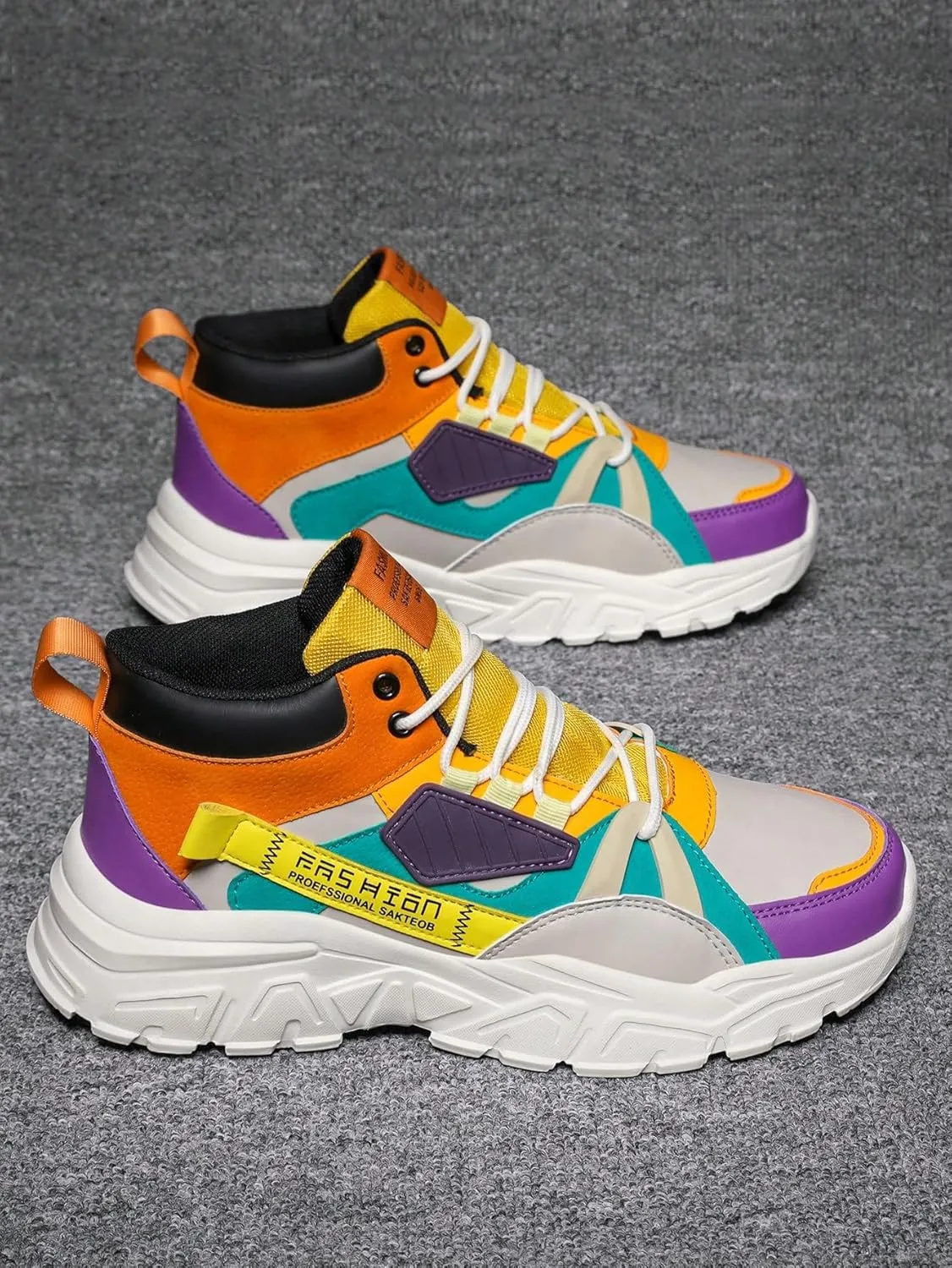 Faux Leather Colorblock Y2K High Top Sneakers with 2 Inch Platform Casual Streetwear Skate Shoes for Daily Wear Concert Travel Unique Unisex Chunky Style