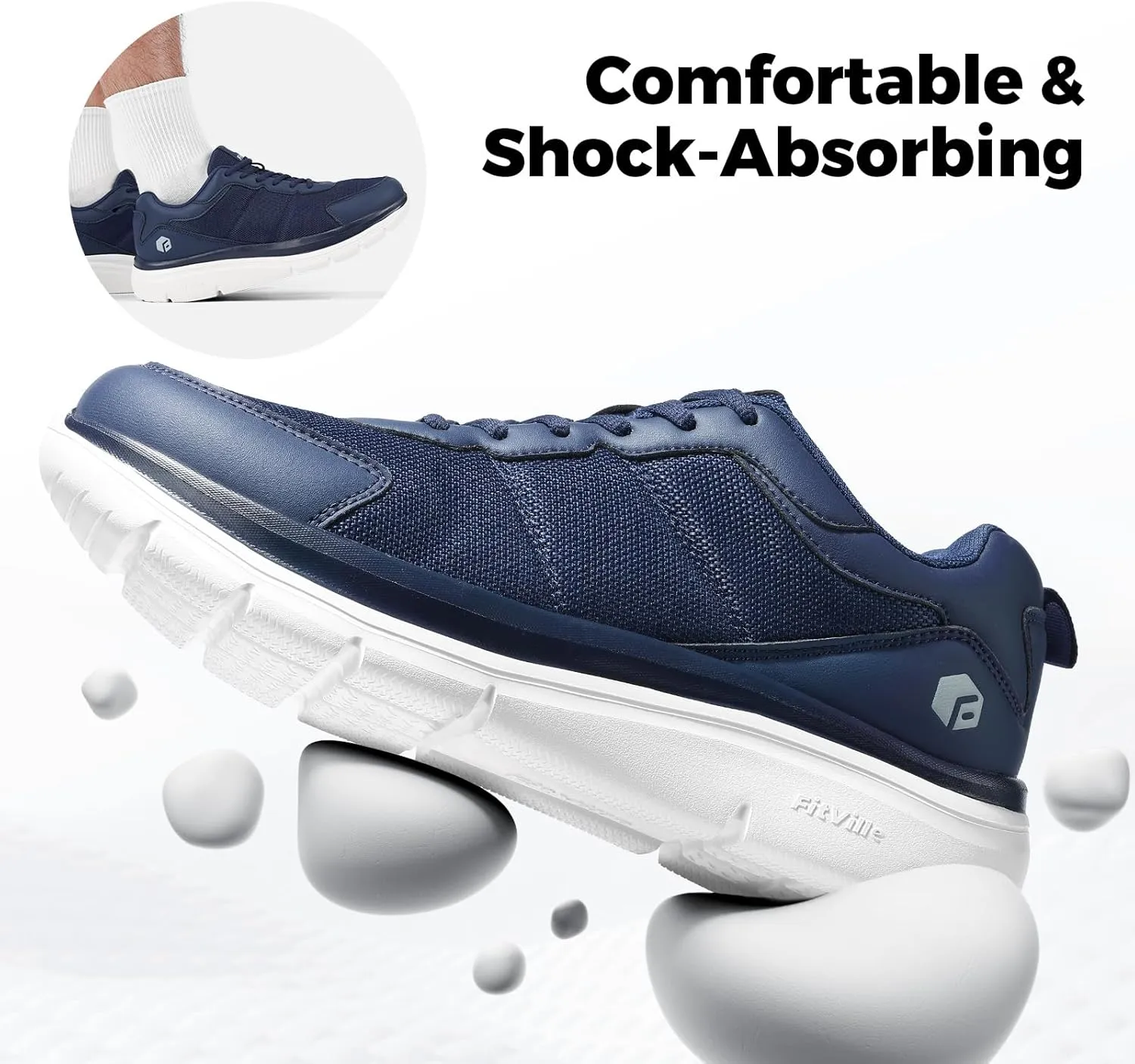 FitVille Men's Walking Shoes Wide Width Lightweight Comfortable Sneakers Max Cushioning Shoes for Plantar Fasciitis Relief