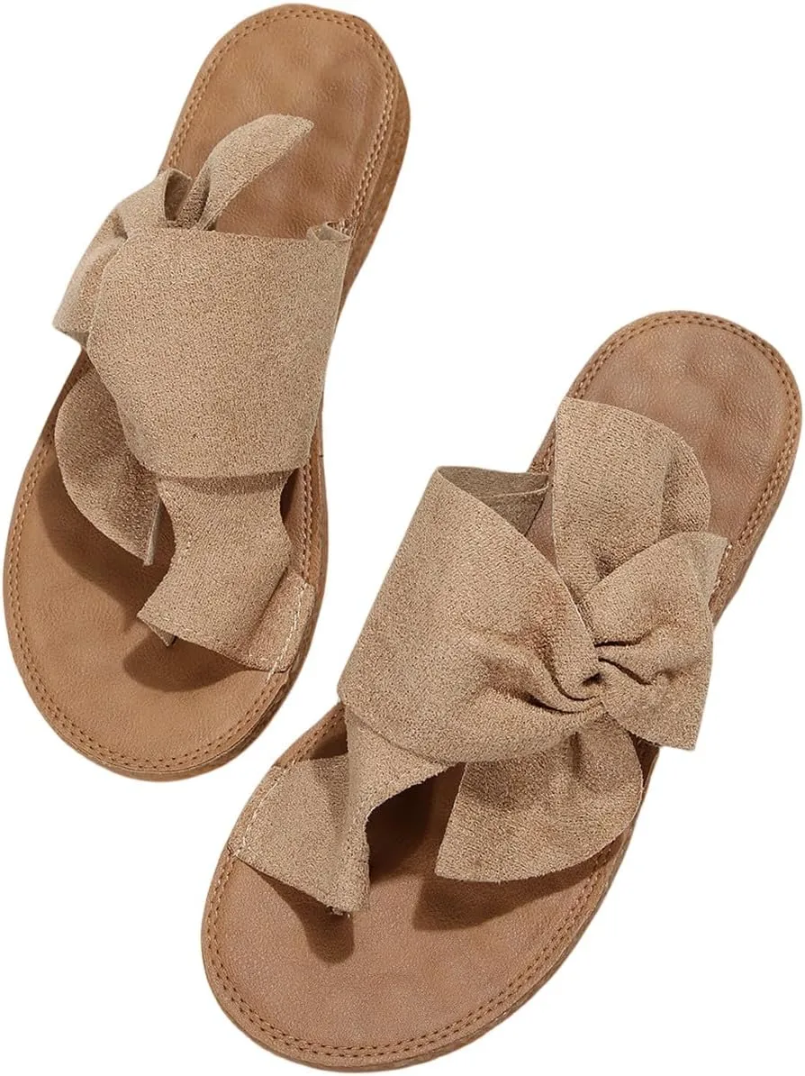 Floerns Women's Bowknot Summer Slip on Shoes Flat Thong Sandals Beach Sandals