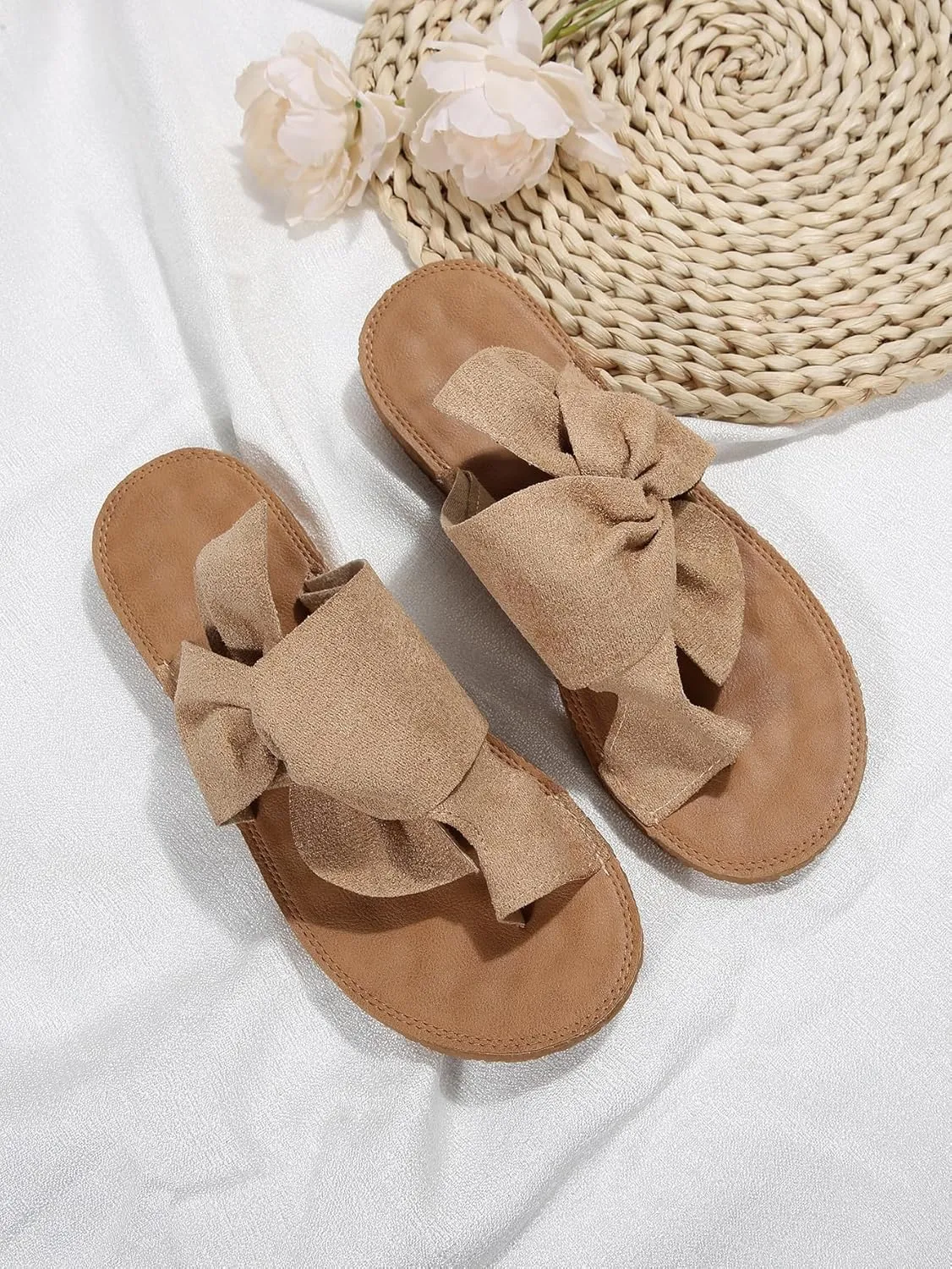 Floerns Women's Bowknot Summer Slip on Shoes Flat Thong Sandals Beach Sandals
