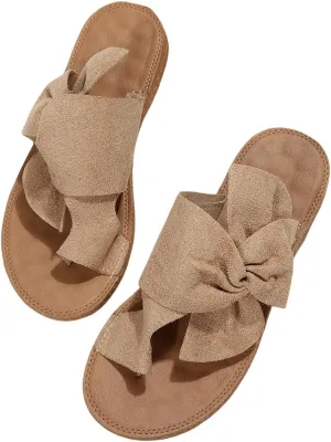 Floerns Women's Bowknot Summer Slip on Shoes Flat Thong Sandals Beach Sandals