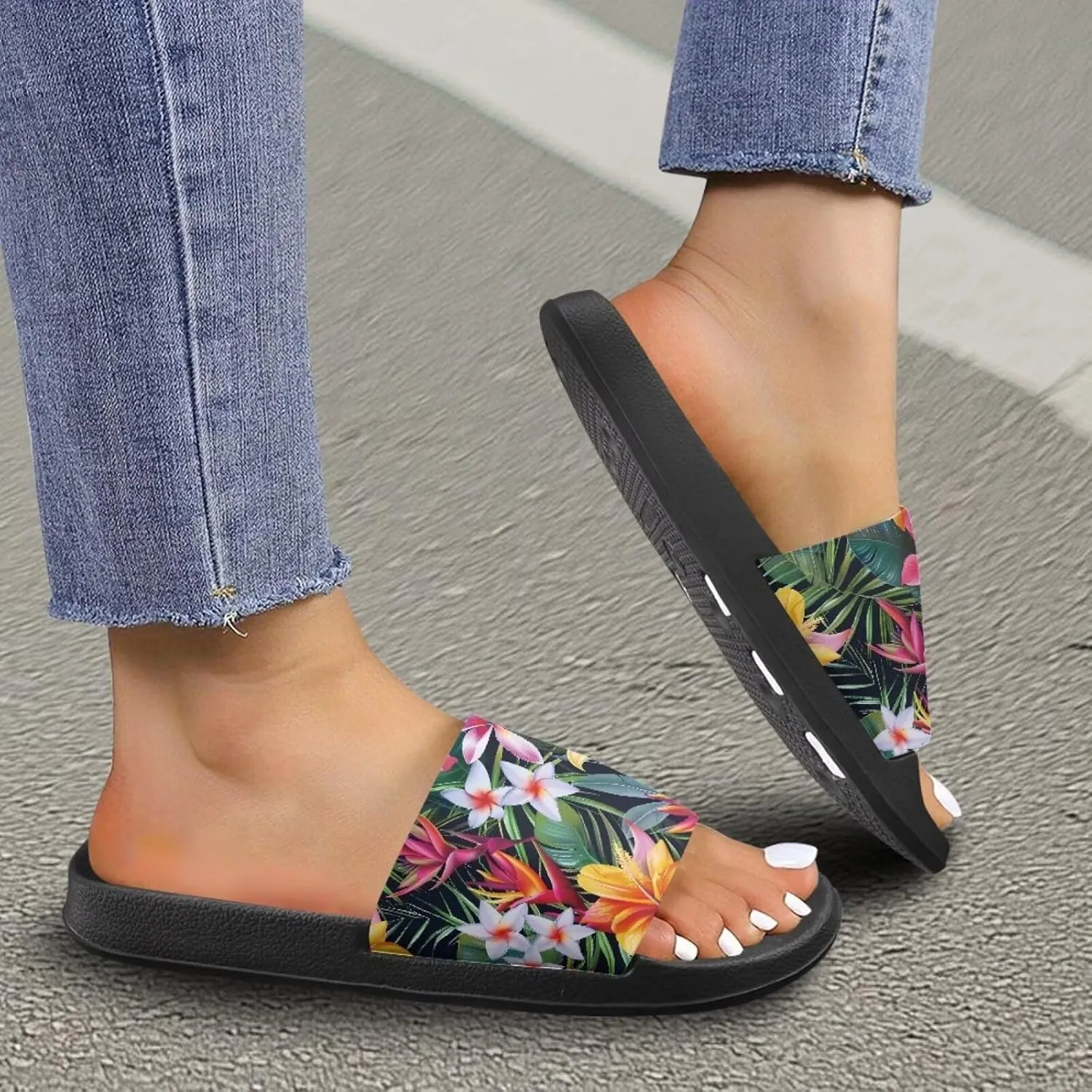Floral Slippers Slip On Womens Flats Sandals Summer Beach Sandal for Lady Comfort Soft Footbed House Slipper