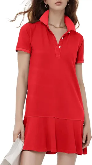 Flygo Womens Polo Dress Collared Short Sleeve Ruffle Golf Tennis T Shirt Sports Workout Mini Summer Dresses Tunic Pique