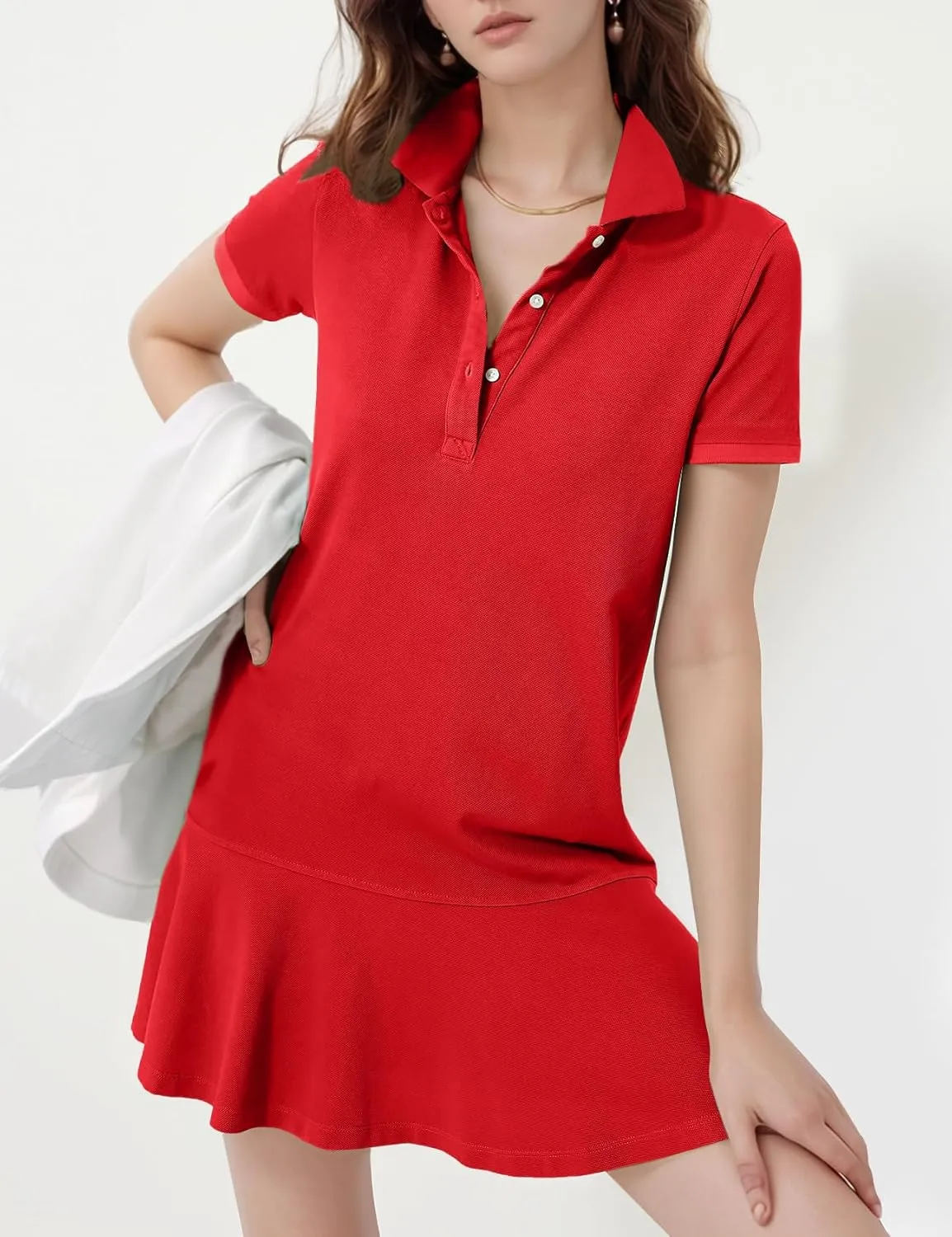 Flygo Womens Polo Dress Collared Short Sleeve Ruffle Golf Tennis T Shirt Sports Workout Mini Summer Dresses Tunic Pique