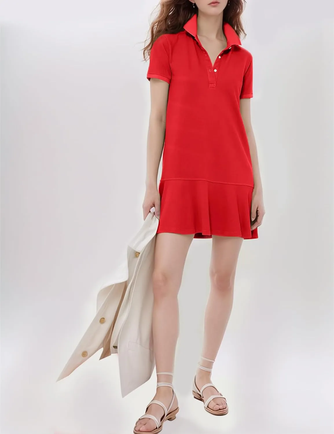 Flygo Womens Polo Dress Collared Short Sleeve Ruffle Golf Tennis T Shirt Sports Workout Mini Summer Dresses Tunic Pique
