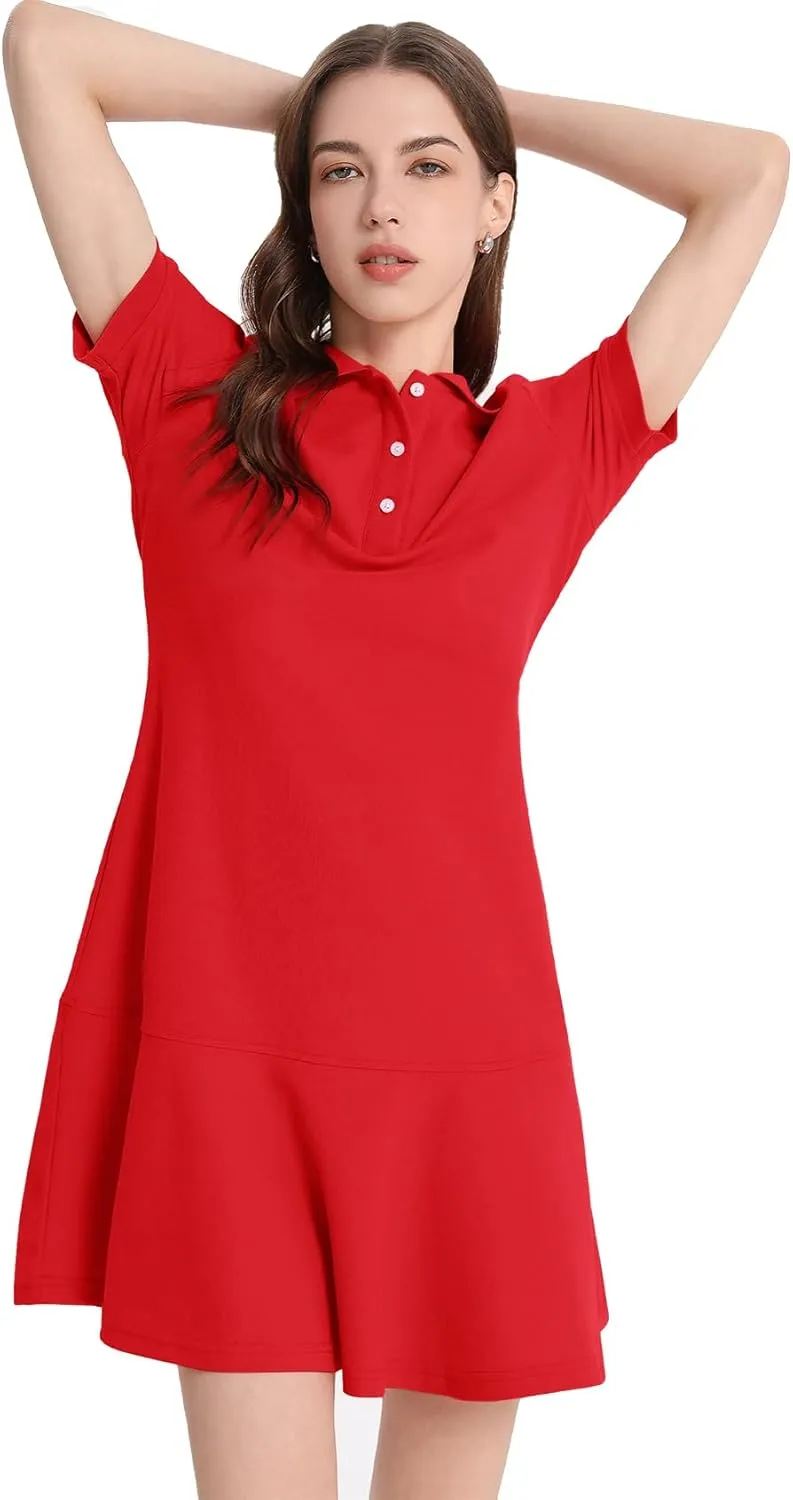 Flygo Womens Polo Dress Collared Short Sleeve Ruffle Golf Tennis T Shirt Sports Workout Mini Summer Dresses Tunic Pique
