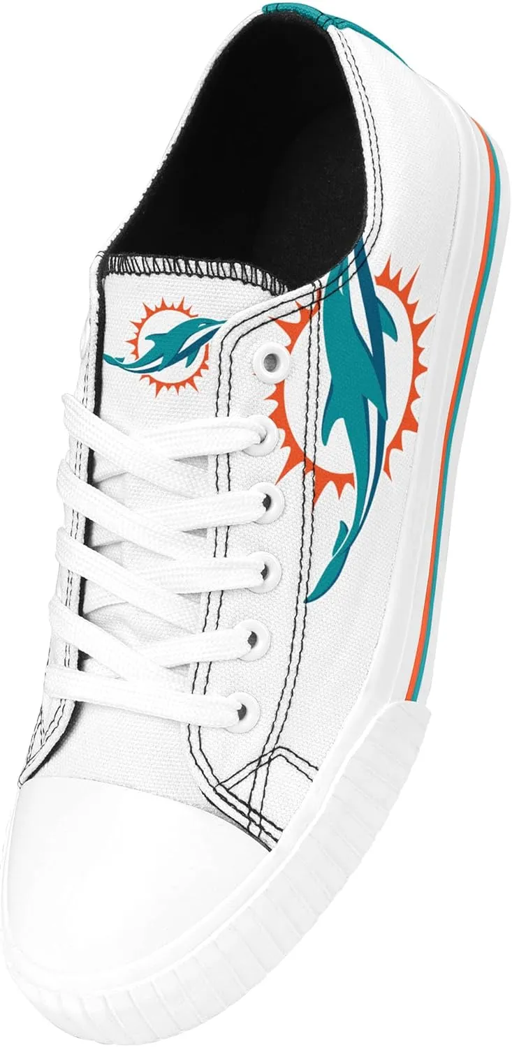 FOCO Women's NFL Ladies Fashion Team Big Logo Low Top White Canvas Sneakers Shoes