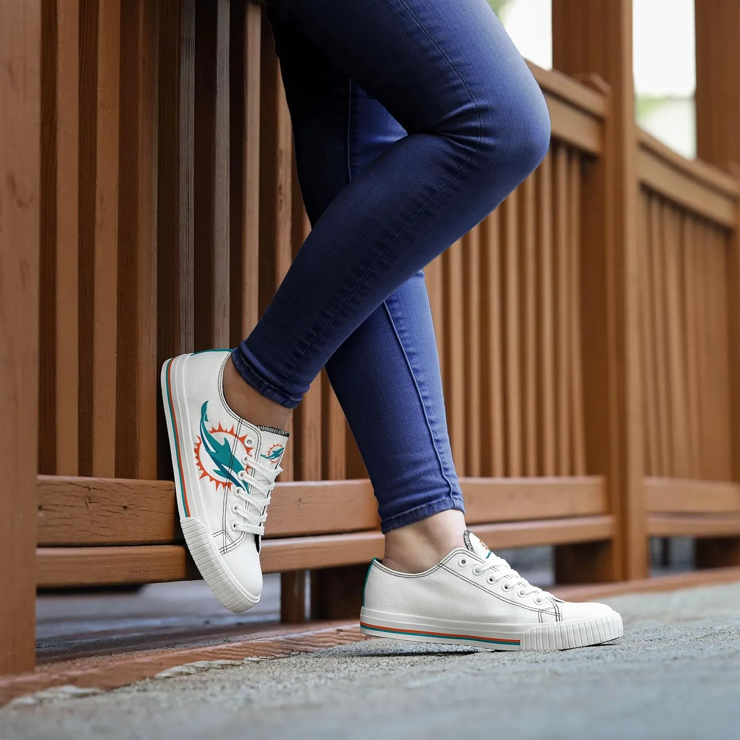 FOCO Women's NFL Ladies Fashion Team Big Logo Low Top White Canvas Sneakers Shoes