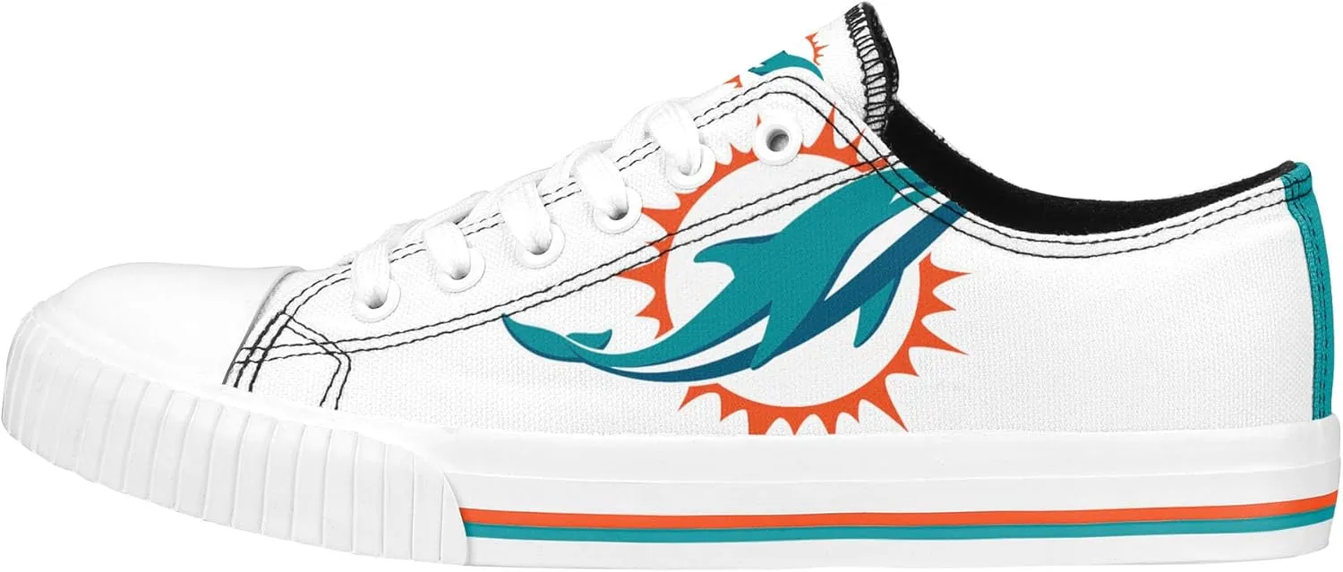 FOCO Women's NFL Ladies Fashion Team Big Logo Low Top White Canvas Sneakers Shoes