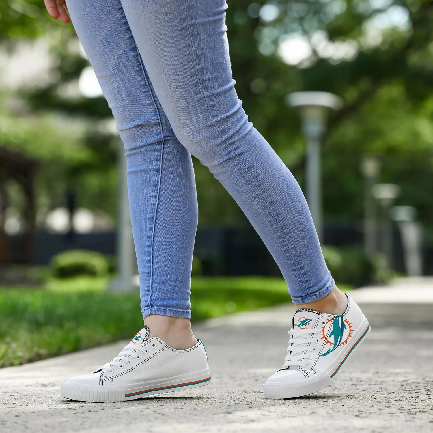 FOCO Women's NFL Ladies Fashion Team Big Logo Low Top White Canvas Sneakers Shoes