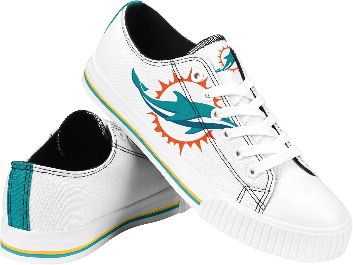 FOCO Women's NFL Ladies Fashion Team Big Logo Low Top White Canvas Sneakers Shoes
