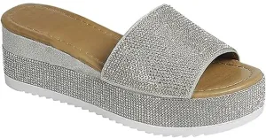 Forever Link Women Rhinestone Slip On Platform Sandals