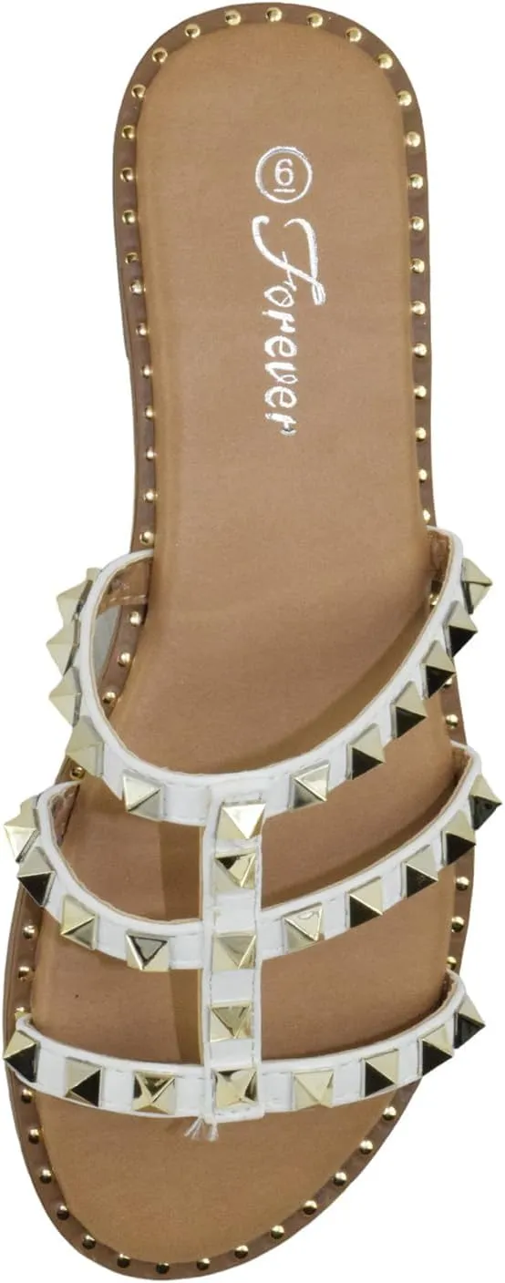 Forever Shoes Women Gladiator Sandals Studded Slip On Flat Flip Flops DING-32