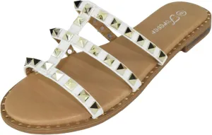 Forever Shoes Women Gladiator Sandals Studded Slip On Flat Flip Flops DING-32