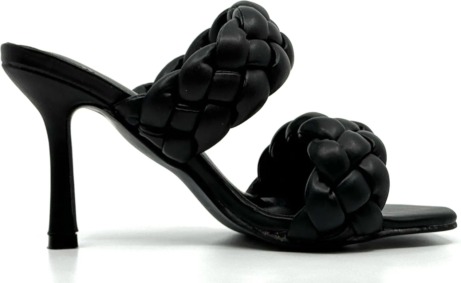 Forever Womens Square Open Toe Braided Heeled Mules Sandals Strappy Slip On Stiletto Heels