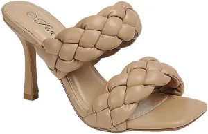 Forever Womens Square Open Toe Braided Heeled Mules Sandals Strappy Slip On Stiletto Heels