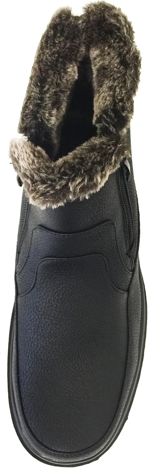 G-DMM Men's Winter Boots Cold Weather Fur Lining Ankle Warm Double Side Zipper Slip on Snow Comfort Shoes, Black
