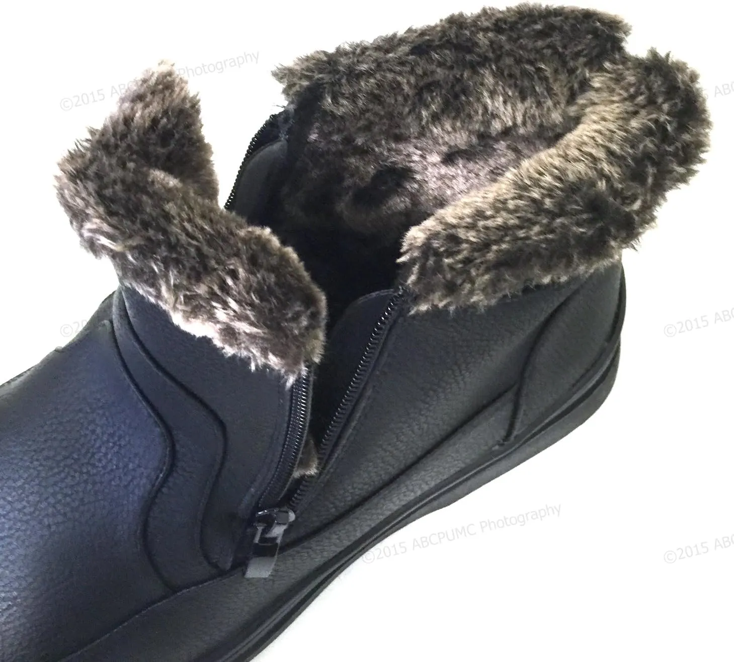 G-DMM Men's Winter Boots Cold Weather Fur Lining Ankle Warm Double Side Zipper Slip on Snow Comfort Shoes, Black