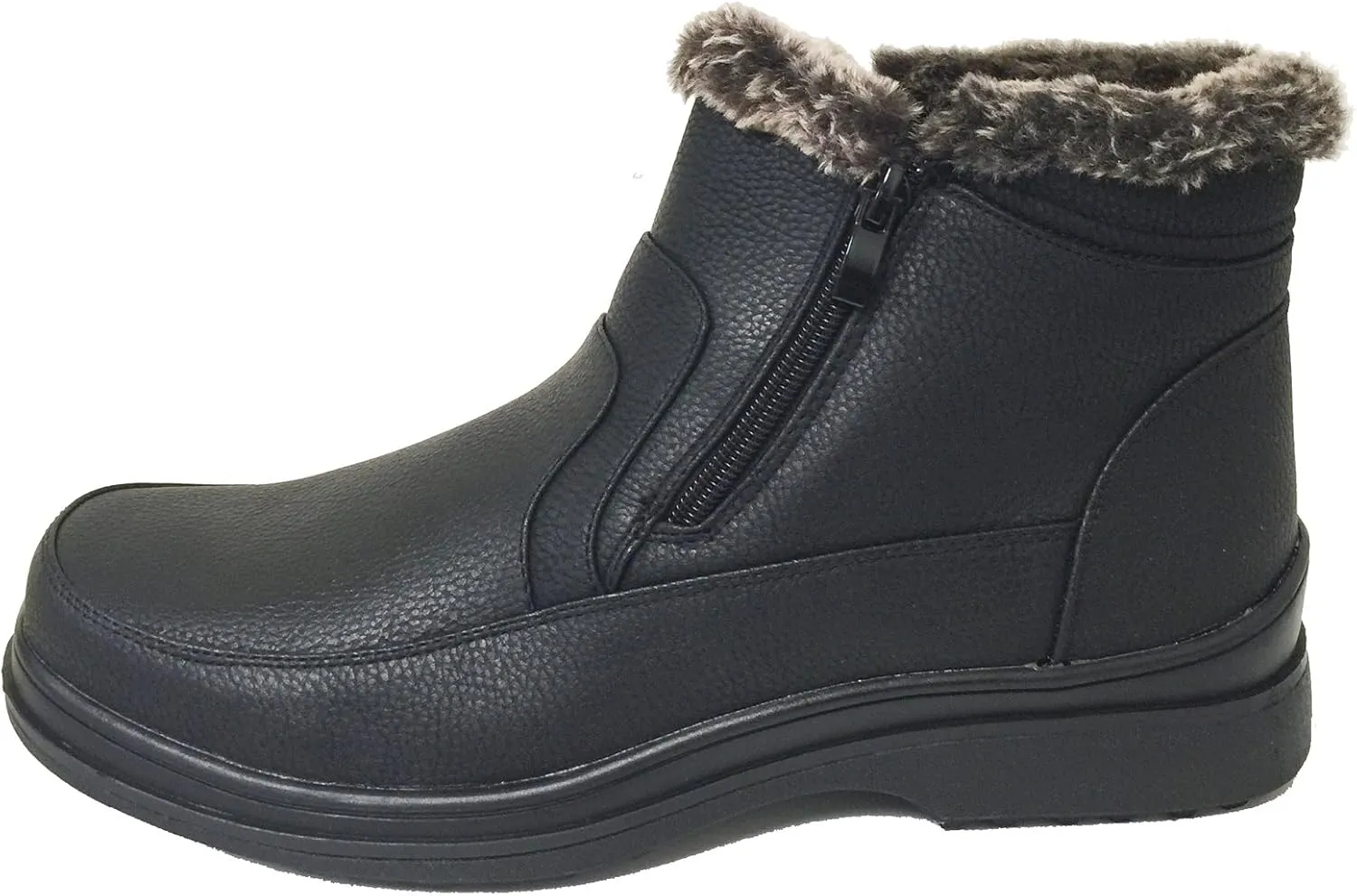 G-DMM Men's Winter Boots Cold Weather Fur Lining Ankle Warm Double Side Zipper Slip on Snow Comfort Shoes, Black
