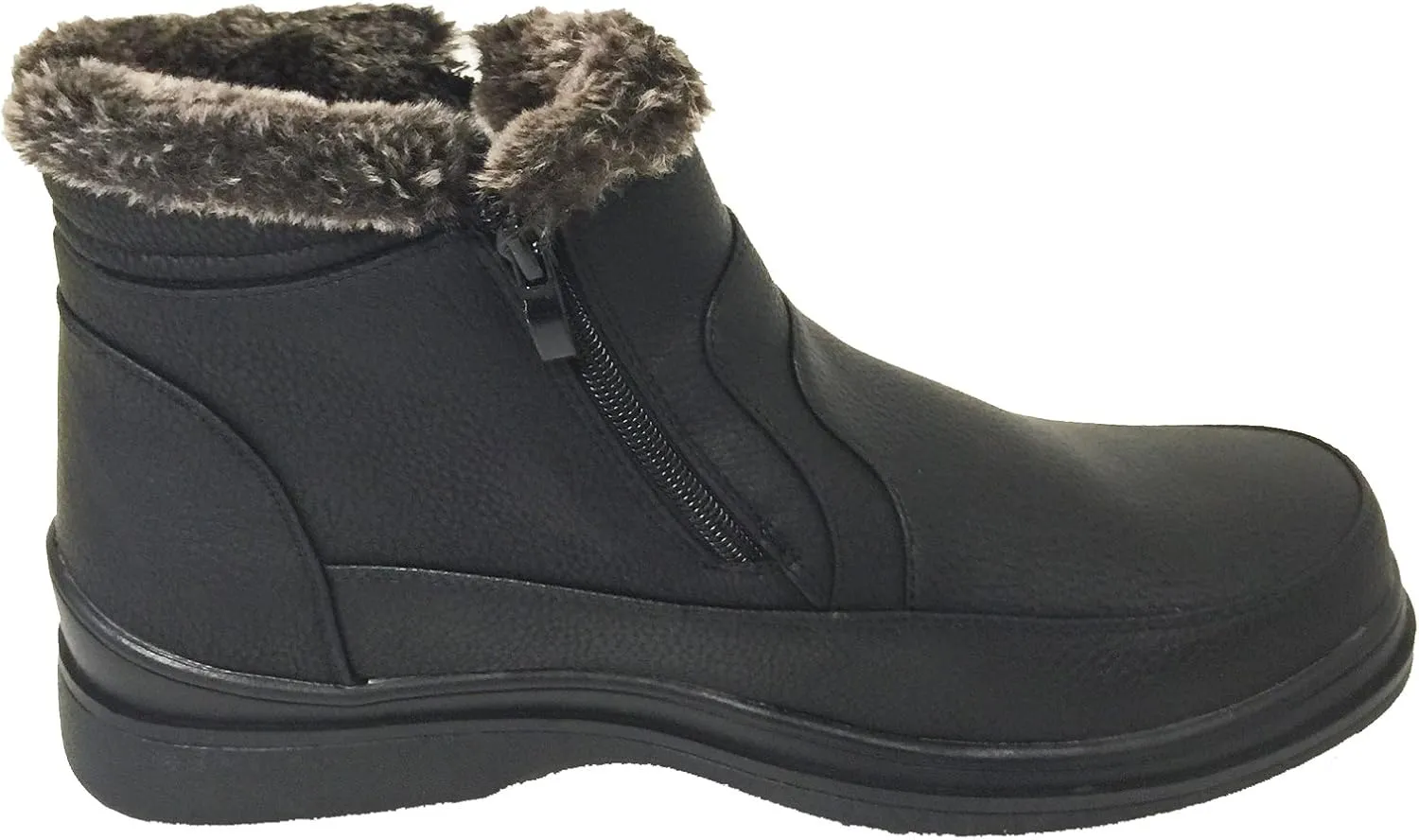 G-DMM Men's Winter Boots Cold Weather Fur Lining Ankle Warm Double Side Zipper Slip on Snow Comfort Shoes, Black