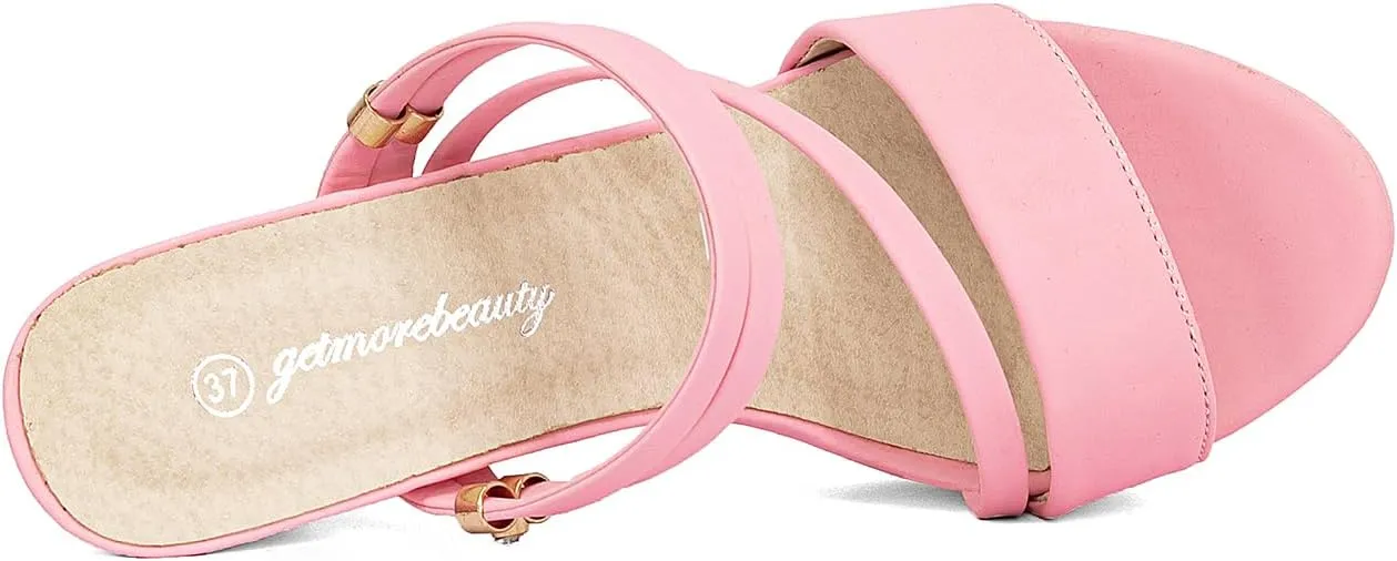getmorebeauty Women's Chunky High Heels Slingback Sandals Open Toe Ankle Strap Slip On Platform Dress Shoes