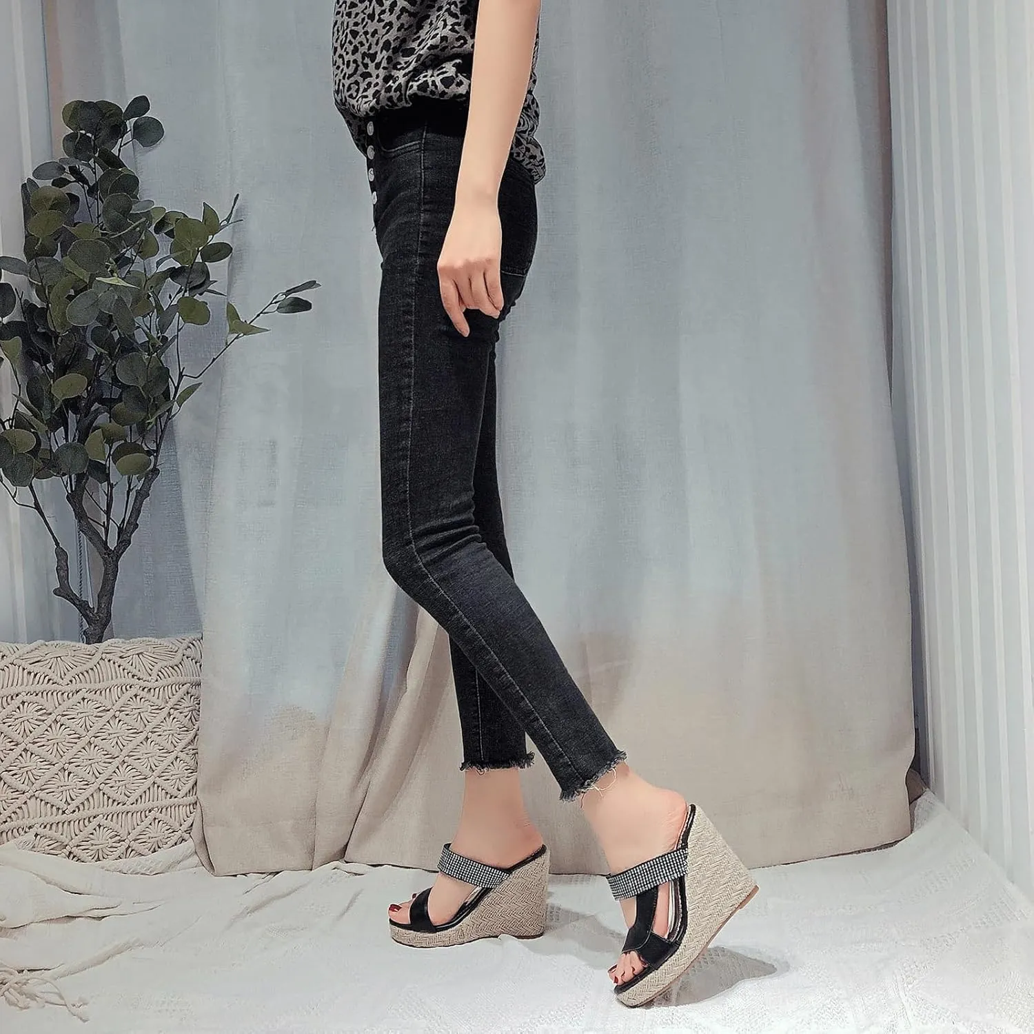 Gicoiz Espadrilles Platform Wedges Women Peep Toe Mule Slippers