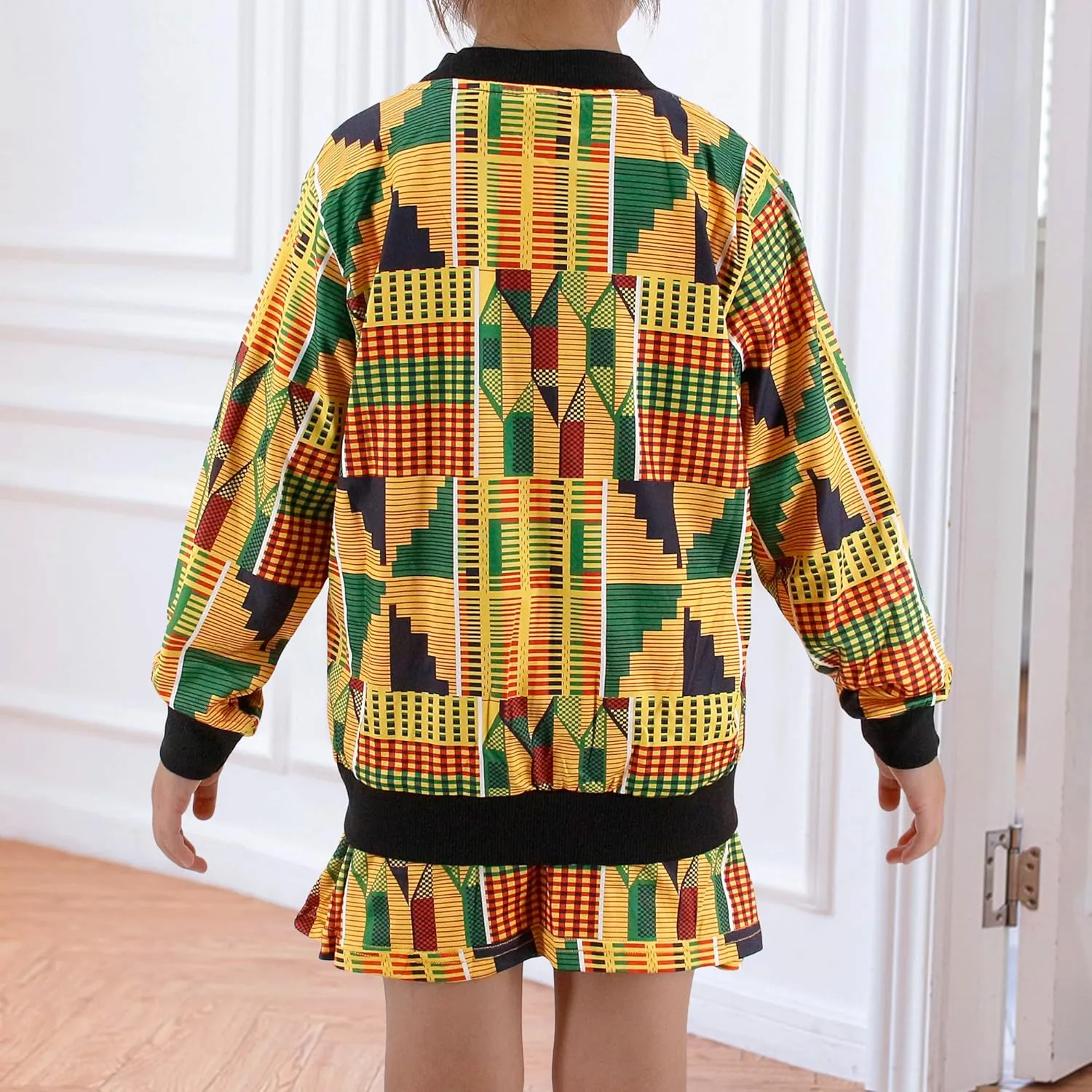 Giovacker Baby Girls Fall Winter African Style Coats 2Pcs Outfits Set Zipper Jacket and Skirt