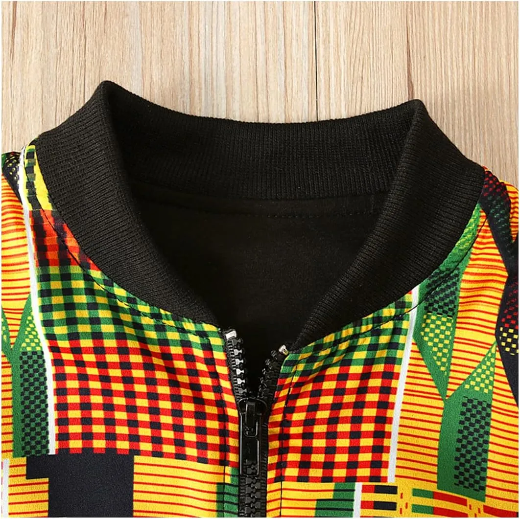 Giovacker Baby Girls Fall Winter African Style Coats 2Pcs Outfits Set Zipper Jacket and Skirt
