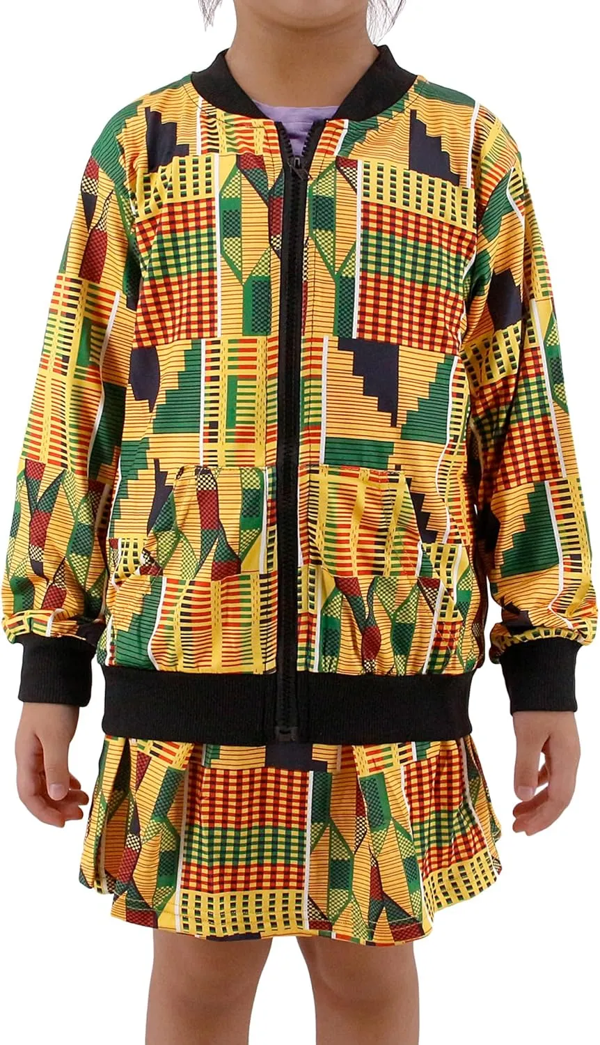 Giovacker Baby Girls Fall Winter African Style Coats 2Pcs Outfits Set Zipper Jacket and Skirt
