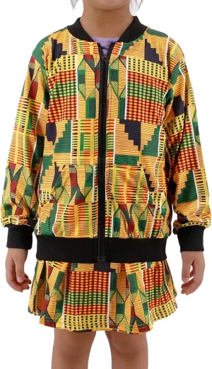Giovacker Baby Girls Fall Winter African Style Coats 2Pcs Outfits Set Zipper Jacket and Skirt