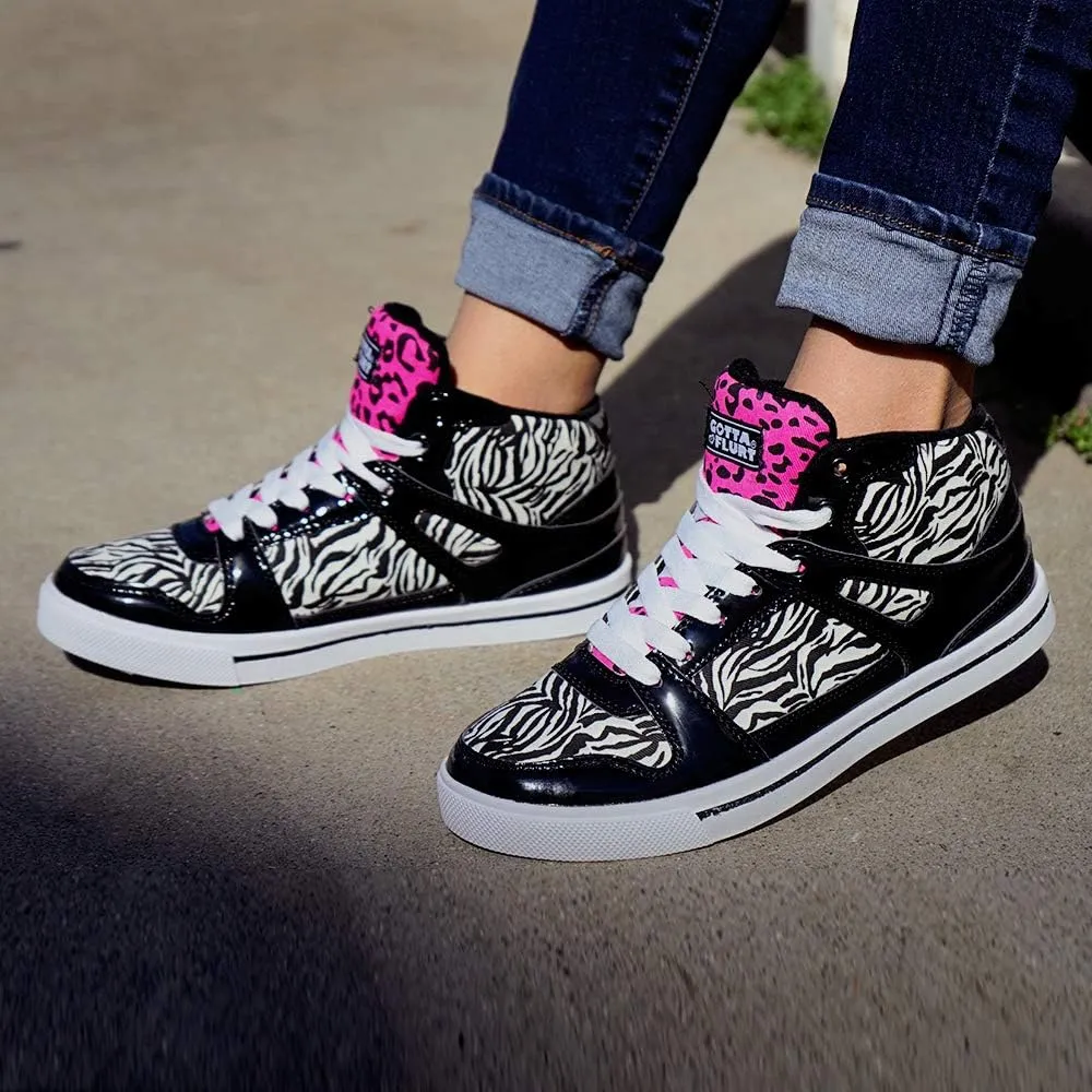 Girl's Hip Hop High Top Zebra Print Fashion Sneakers Lace-Up Shoes for Kids